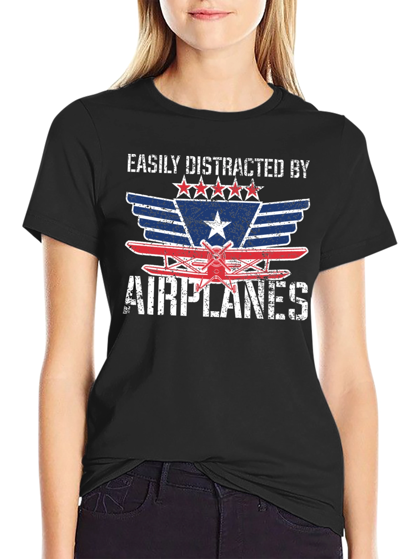 Easily Distracted By Airplanes Graphic T-Shirt