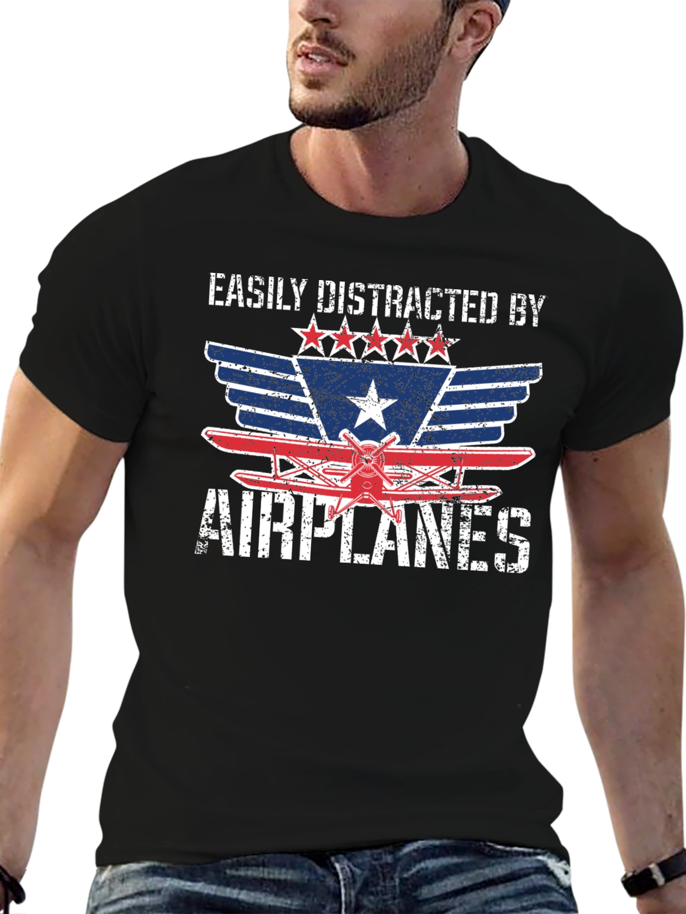 Easily Distracted By Airplanes Graphic T-Shirt