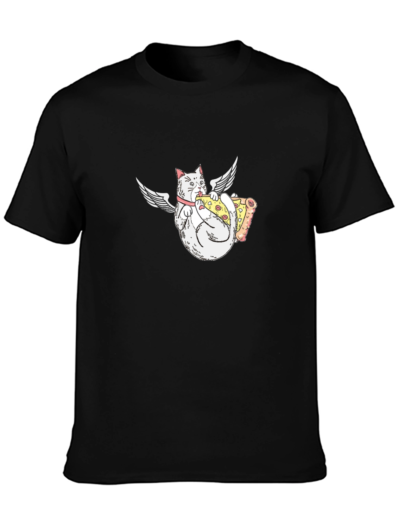 Angel Cat Eating Pizza Graphic T-Shirt