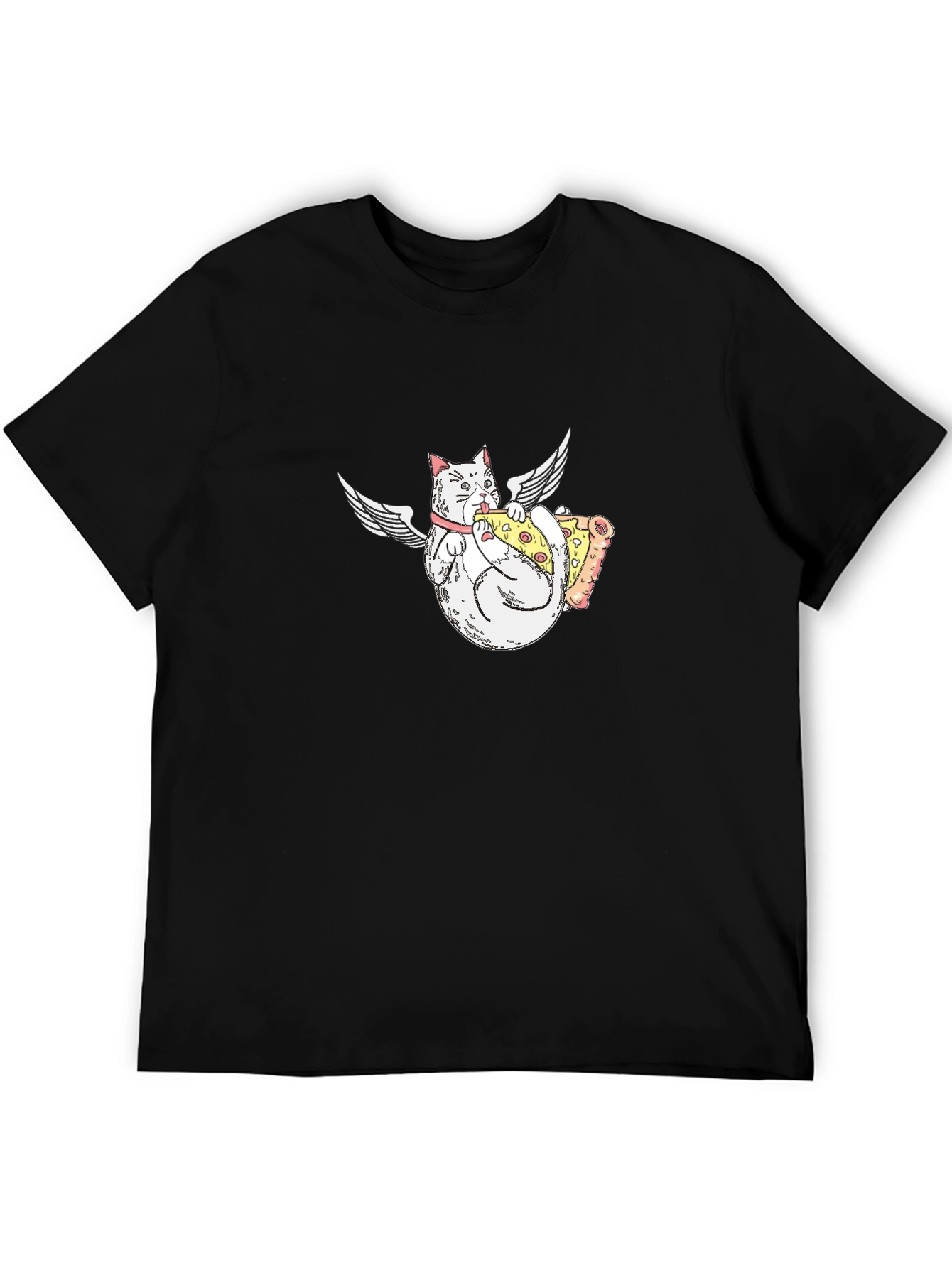Angel Cat Eating Pizza Graphic T-Shirt