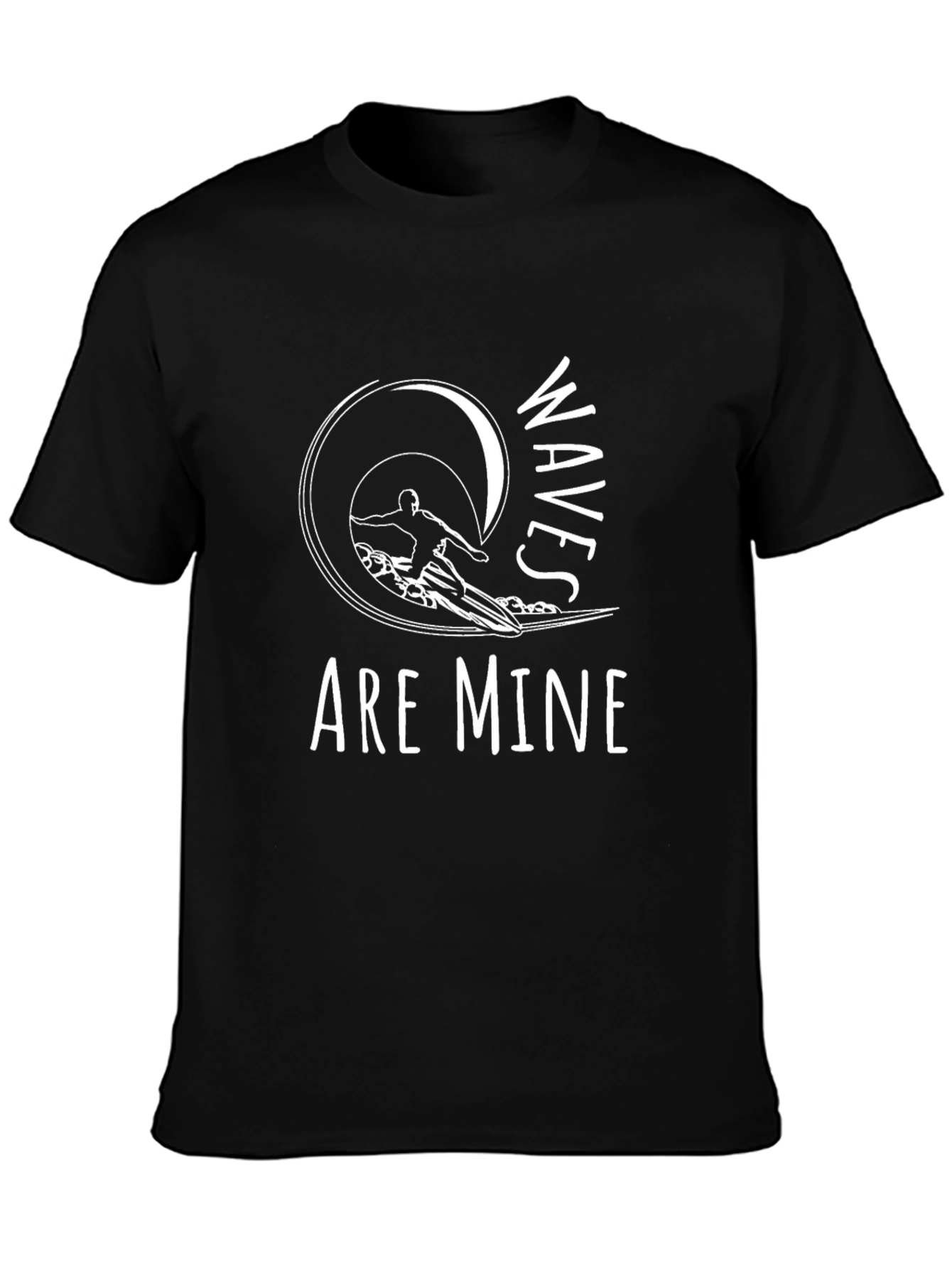 Waves Are Mine Black Graphic T-Shirt Surfing