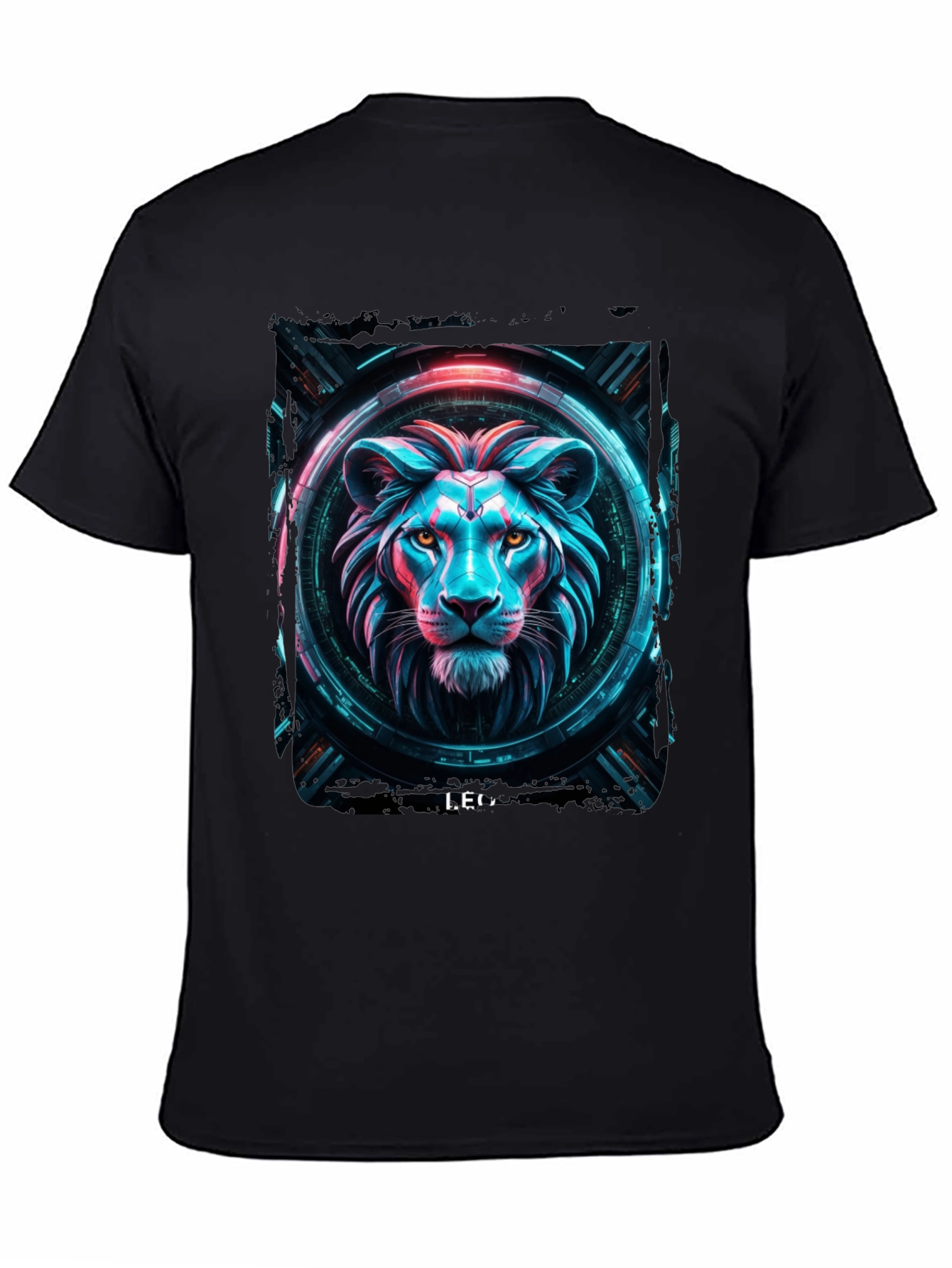 Cyberpunk Lion Graphic Black T-Shirt