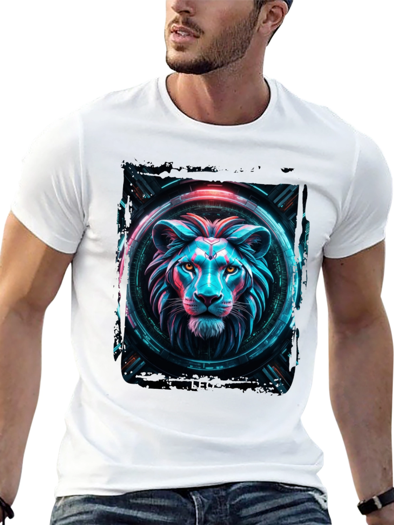 Cyberpunk Lion Graphic Black T-Shirt