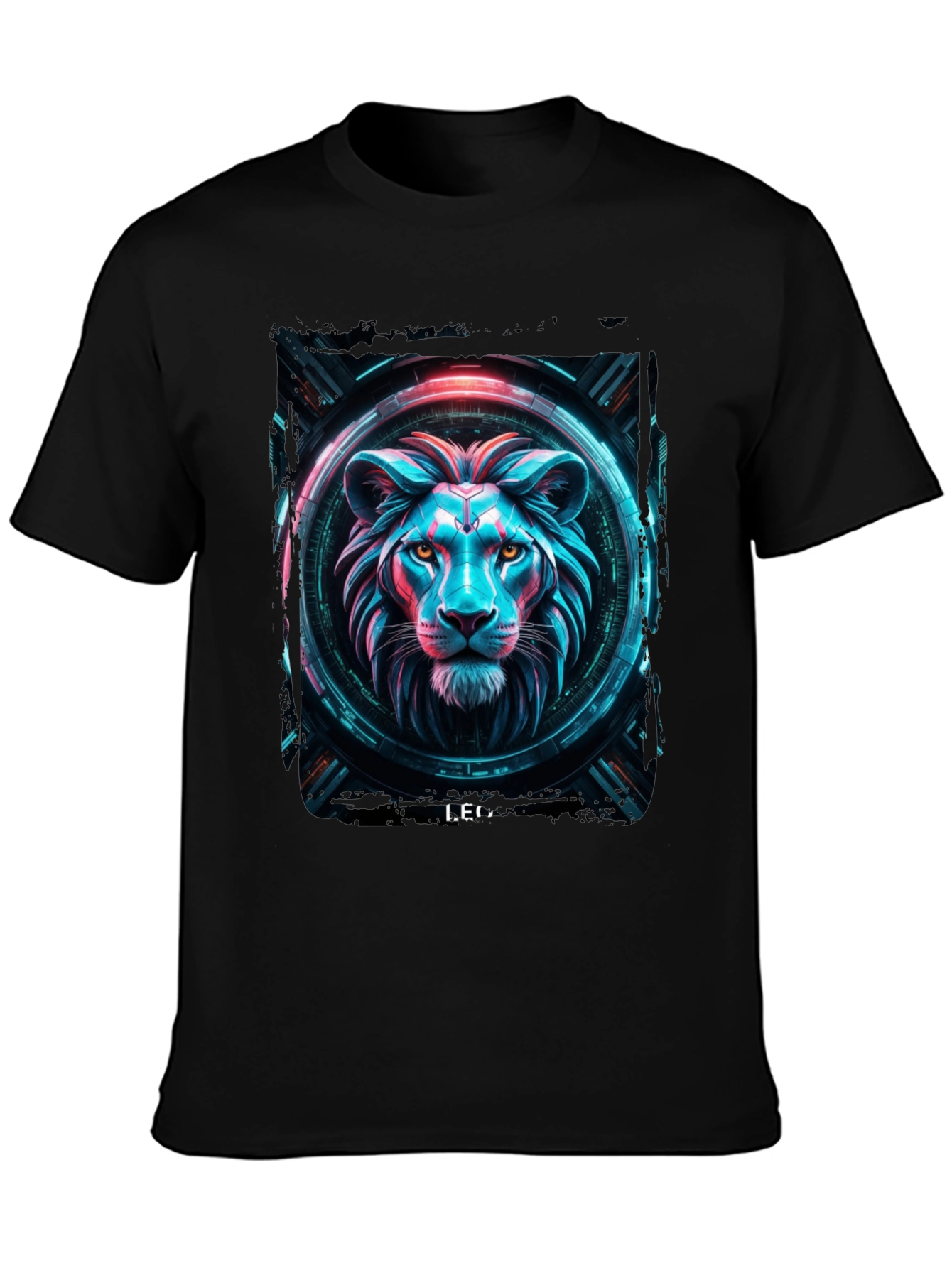 Cyberpunk Lion Graphic Black T-Shirt