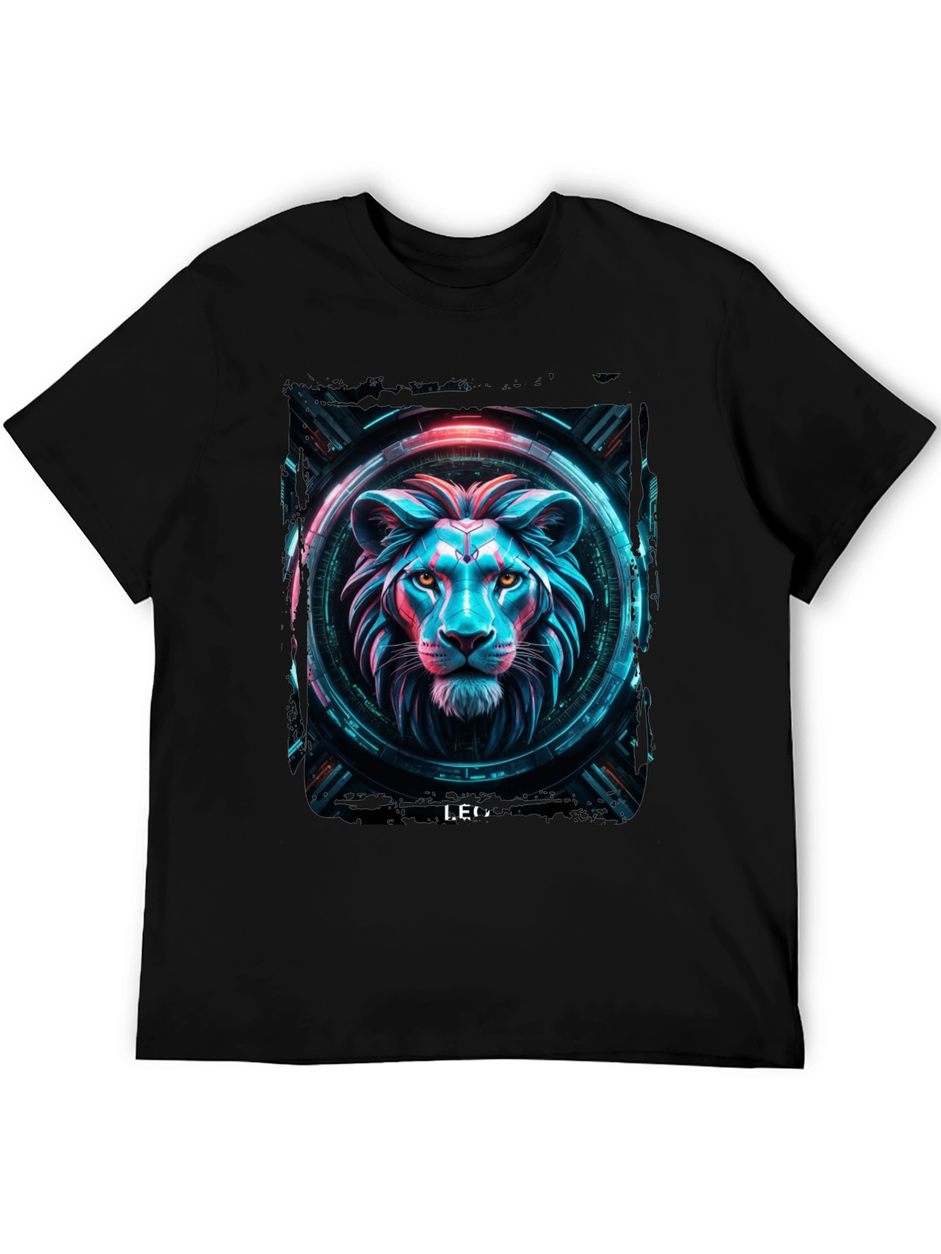 Cyberpunk Lion Graphic Black T-Shirt