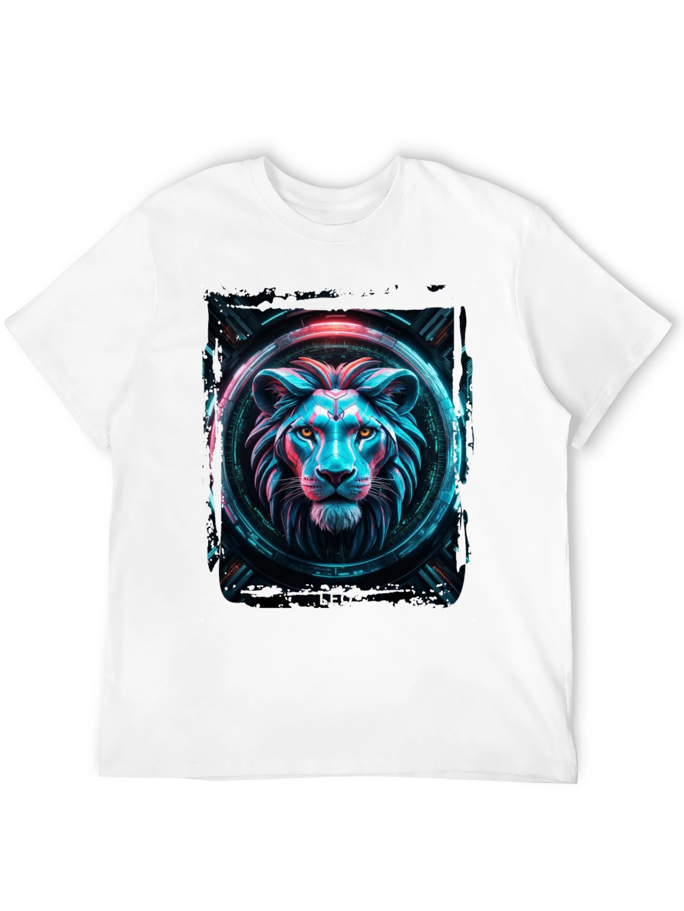 Cyberpunk Lion Graphic Black T-Shirt