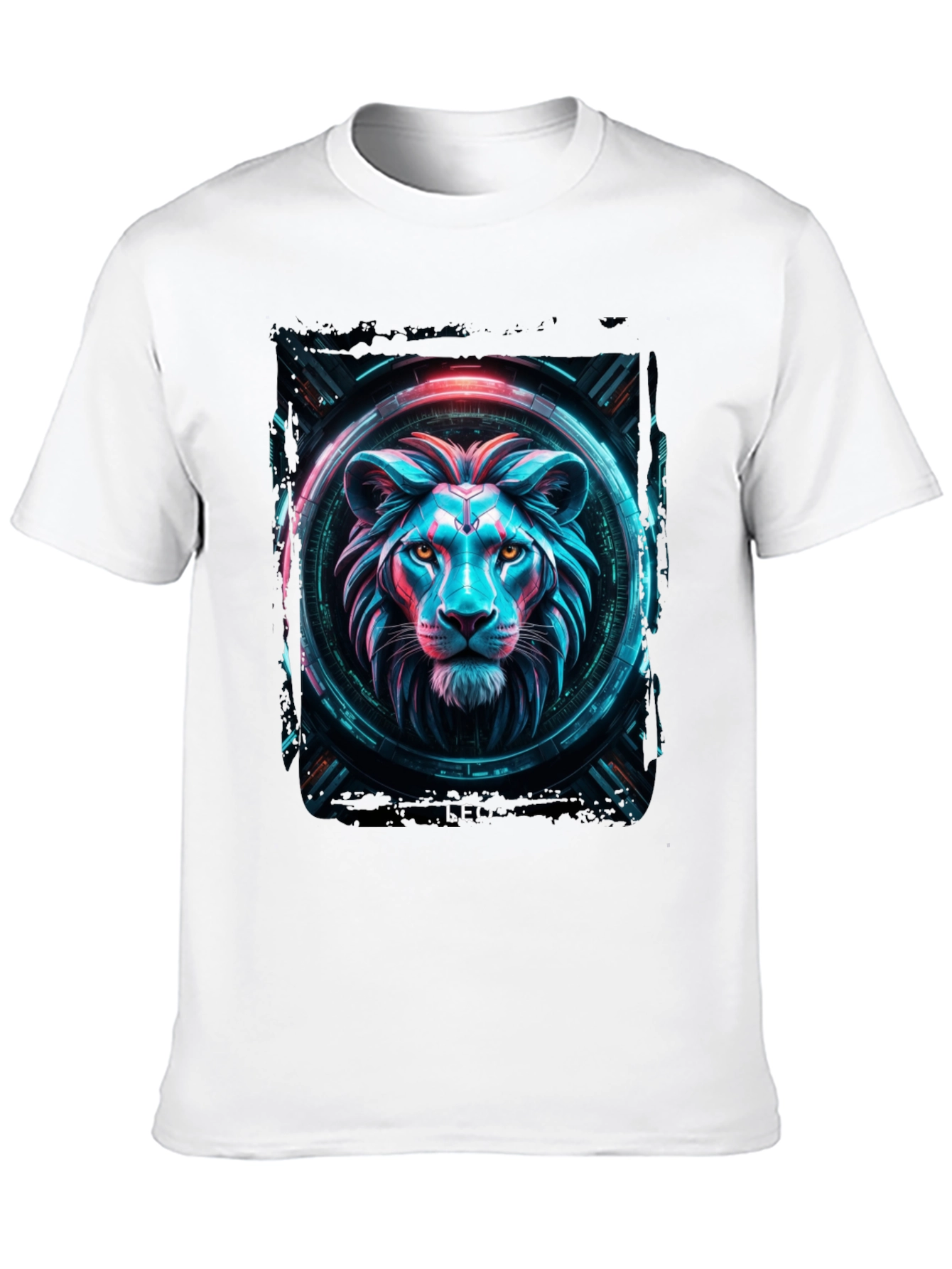 Cyberpunk Lion Graphic Black T-Shirt