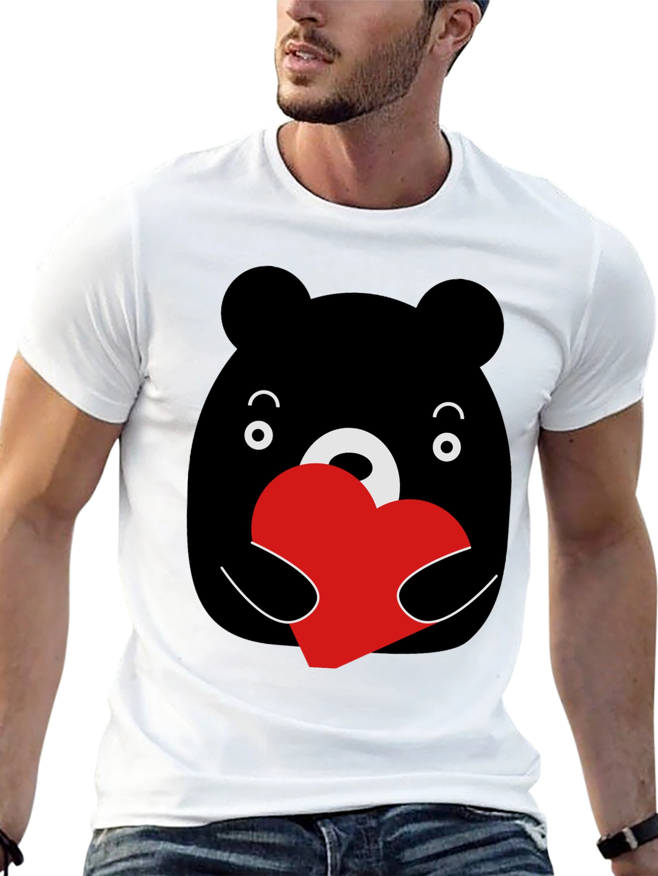 Cute Bear Heart Graphic Black T-Shirt