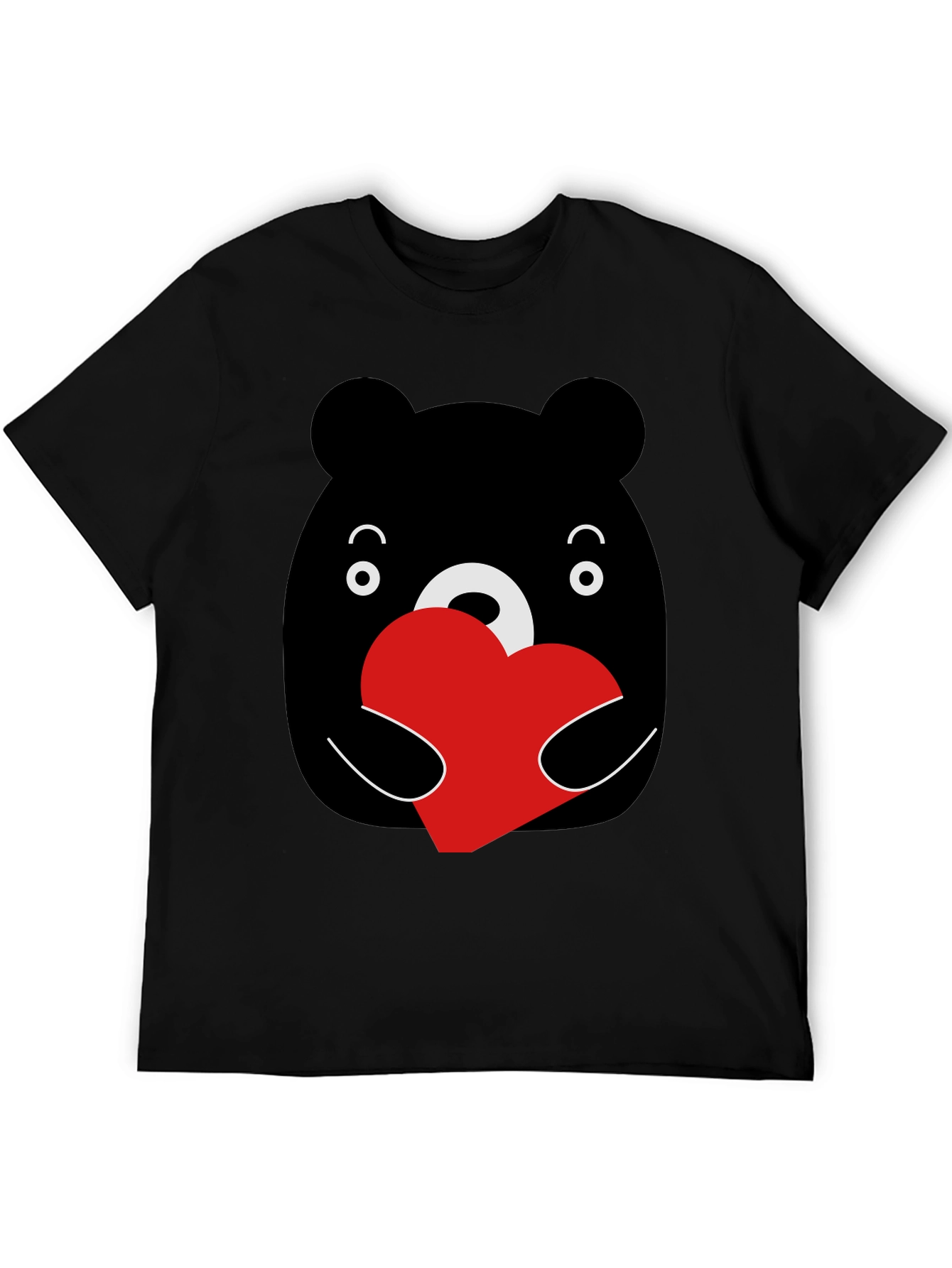 Cute Bear Heart Graphic Black T-Shirt