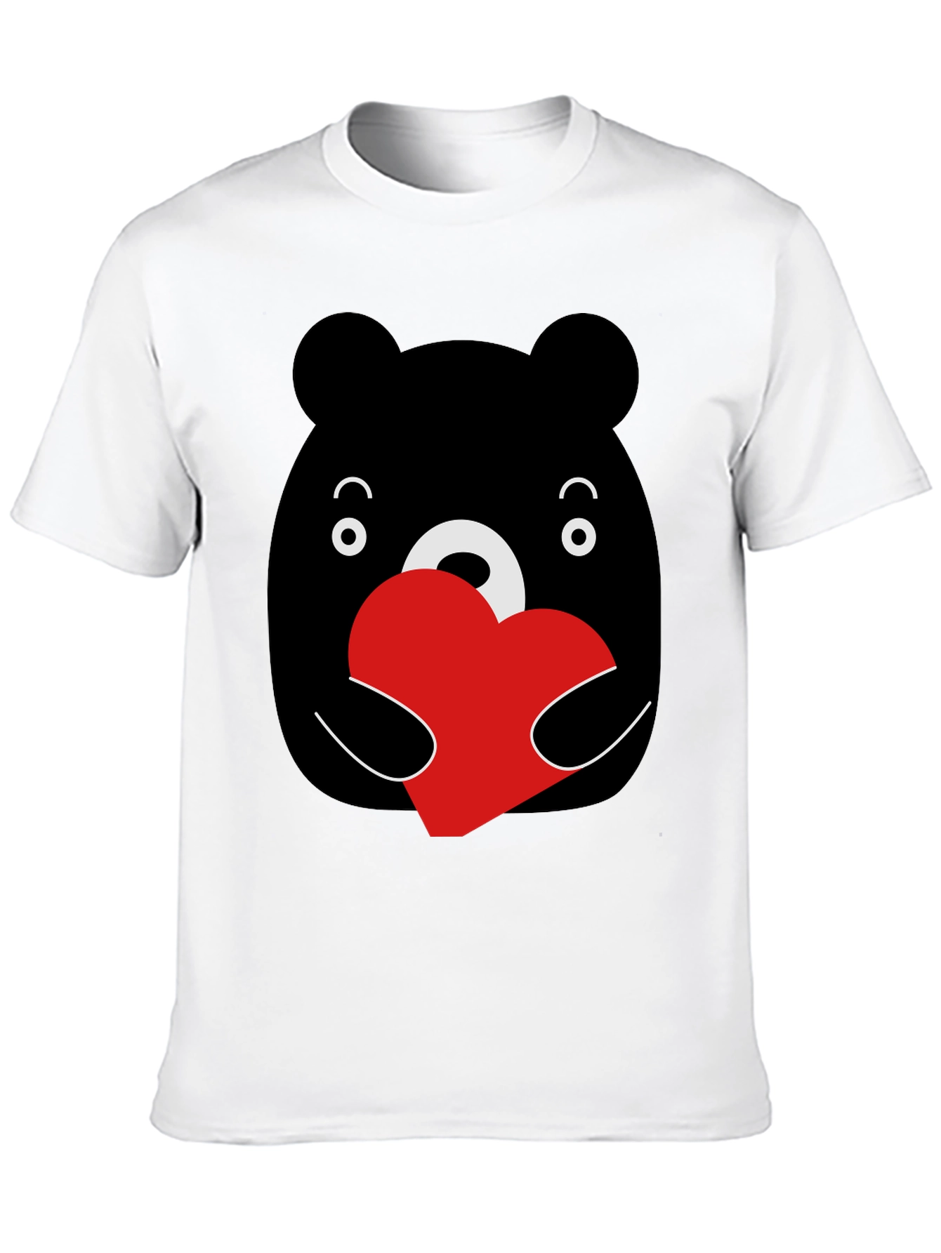 Cute Bear Heart Graphic Black T-Shirt