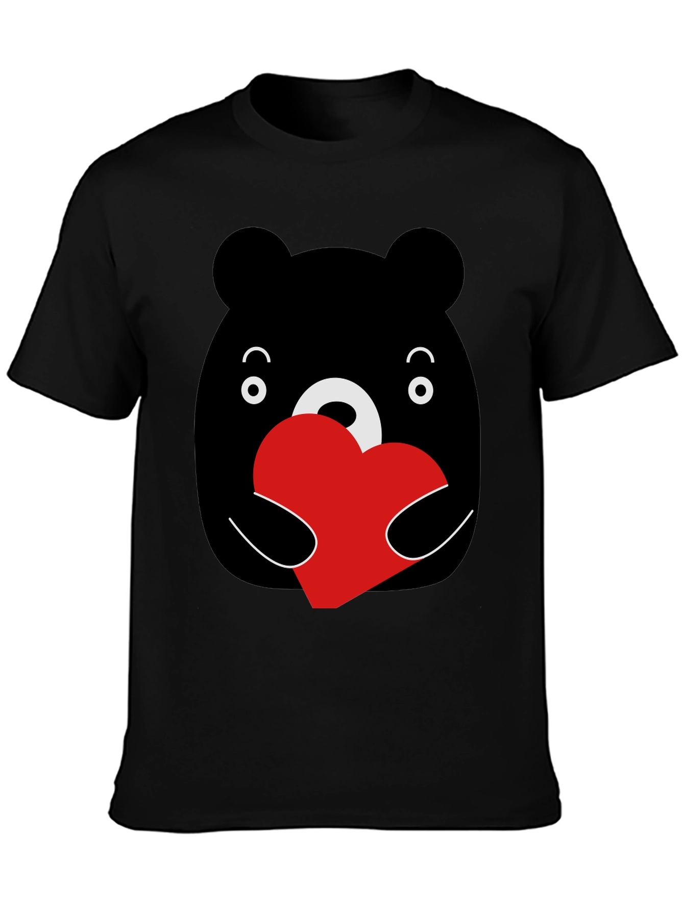 Cute Bear Heart Graphic Black T-Shirt