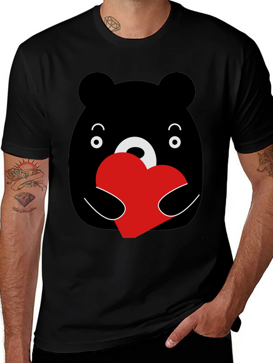 Cute Bear Heart Graphic Black T-Shirt