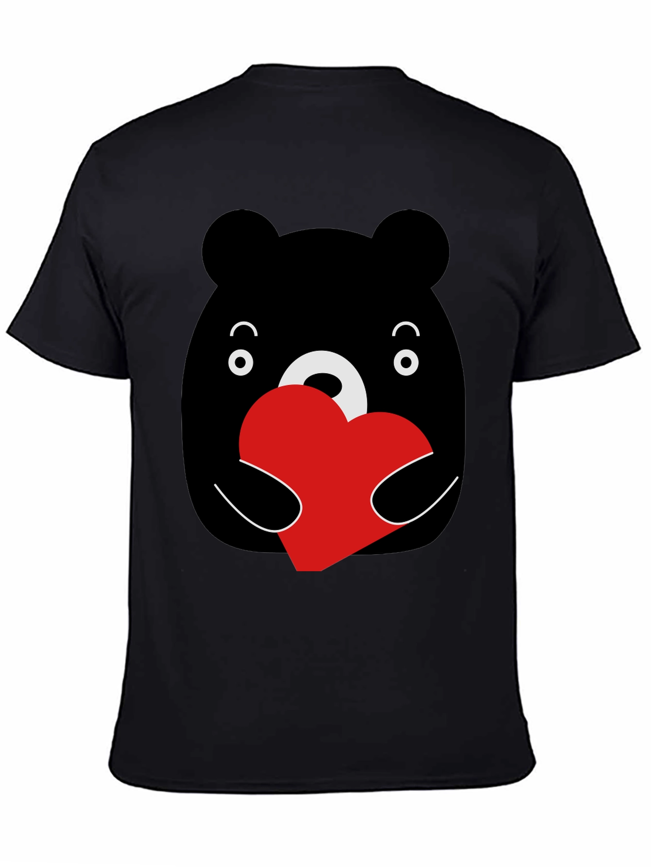 Cute Bear Heart Graphic Black T-Shirt