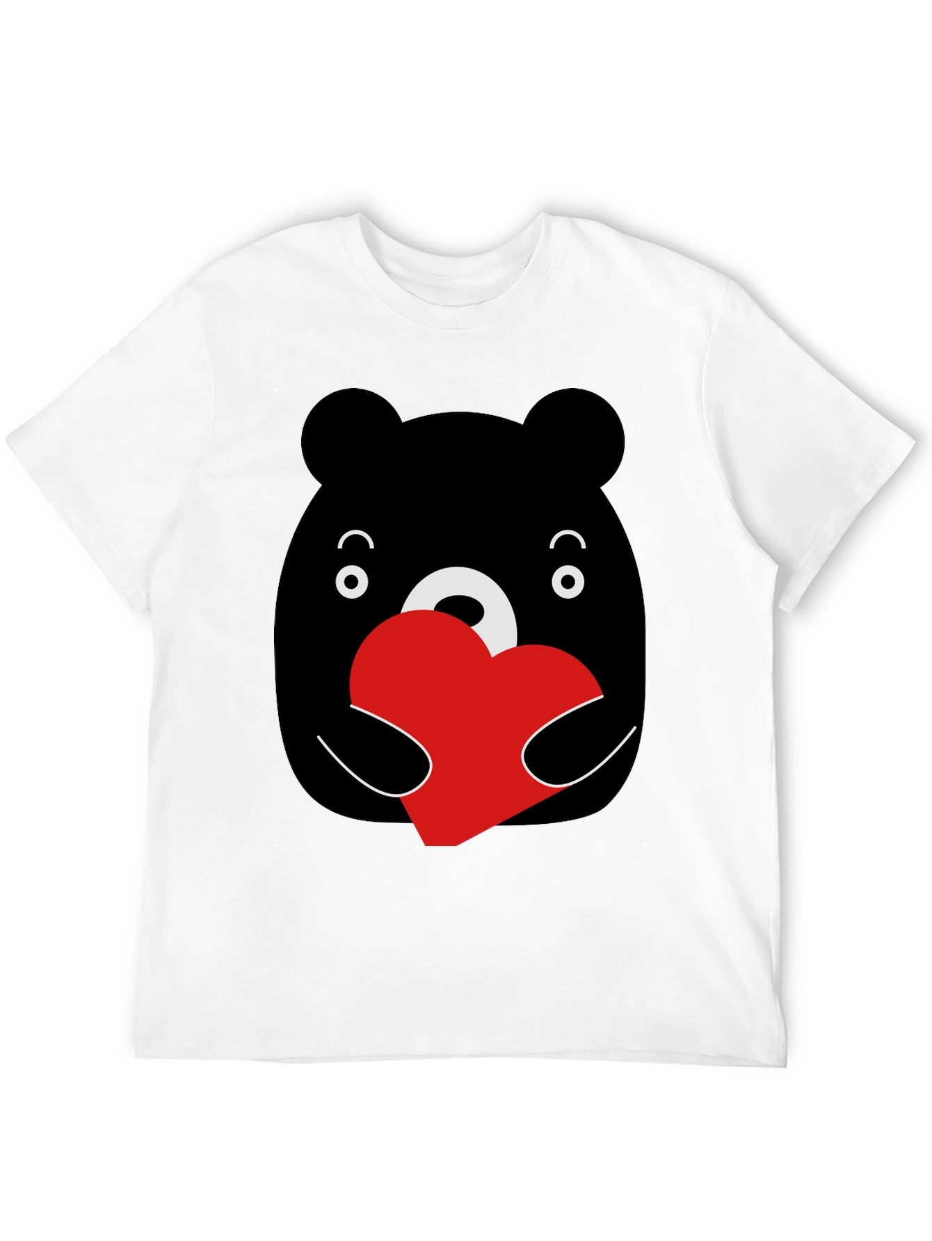 Cute Bear Heart Graphic Black T-Shirt