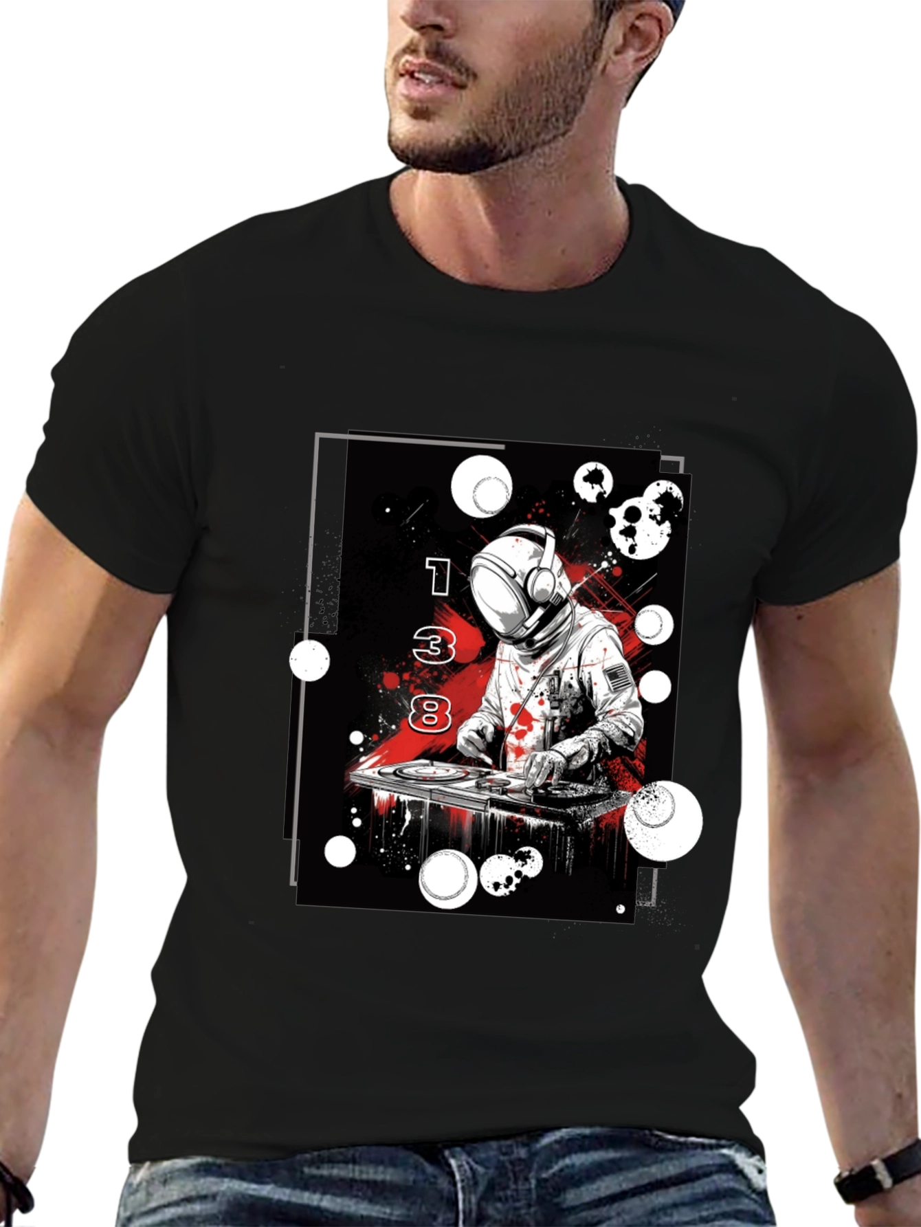Astronaut DJ Graphic Tee - Black Cotton Blend