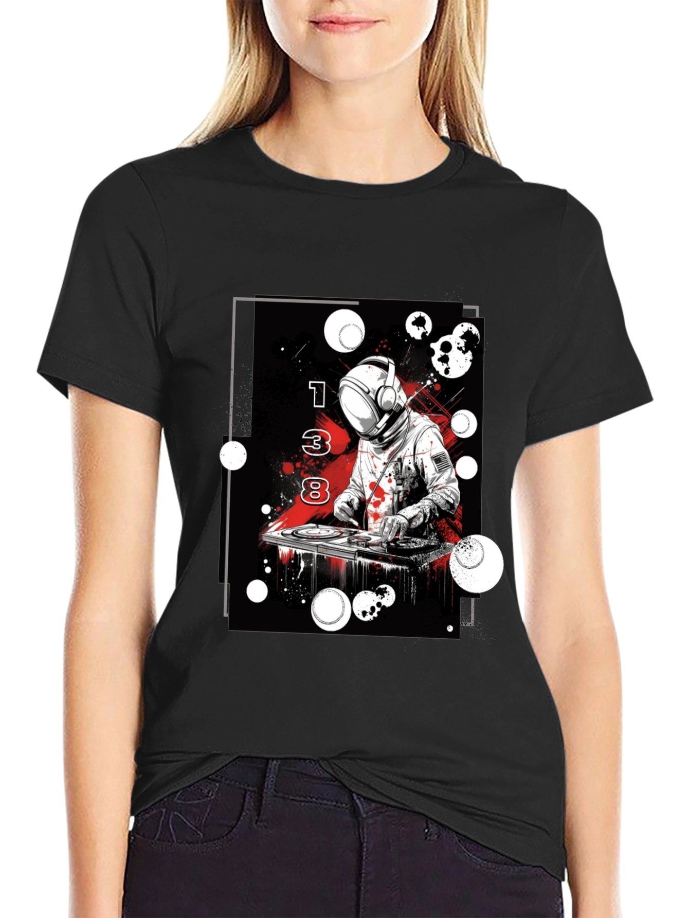 Astronaut DJ Graphic Tee - Black Cotton Blend