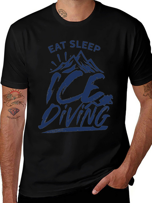 Eat Sleep Ice Diving Graphic Tee - Black Cotton T-Shirt