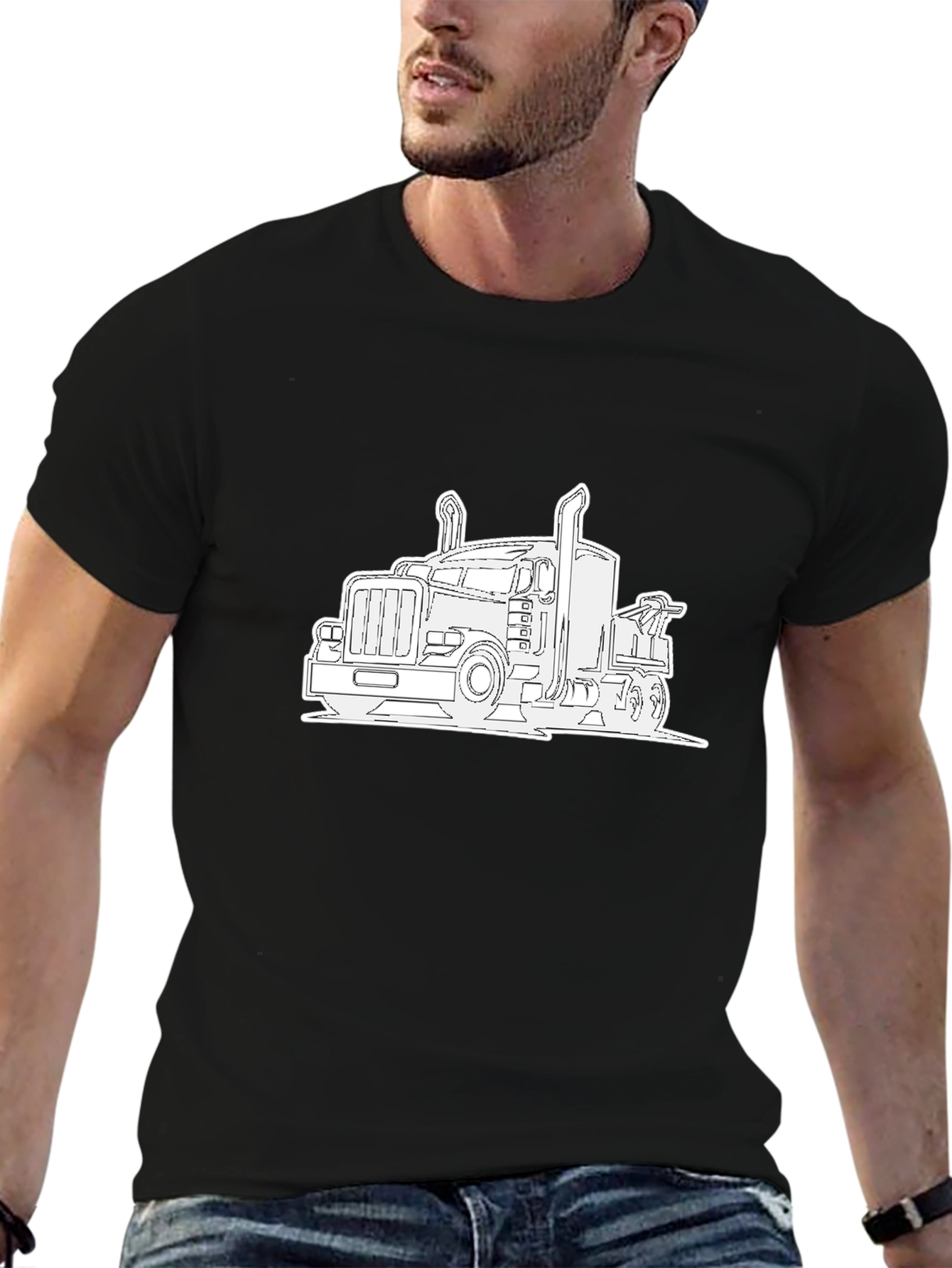 Truck Outline Graphic Tee - Black Cotton Comfort