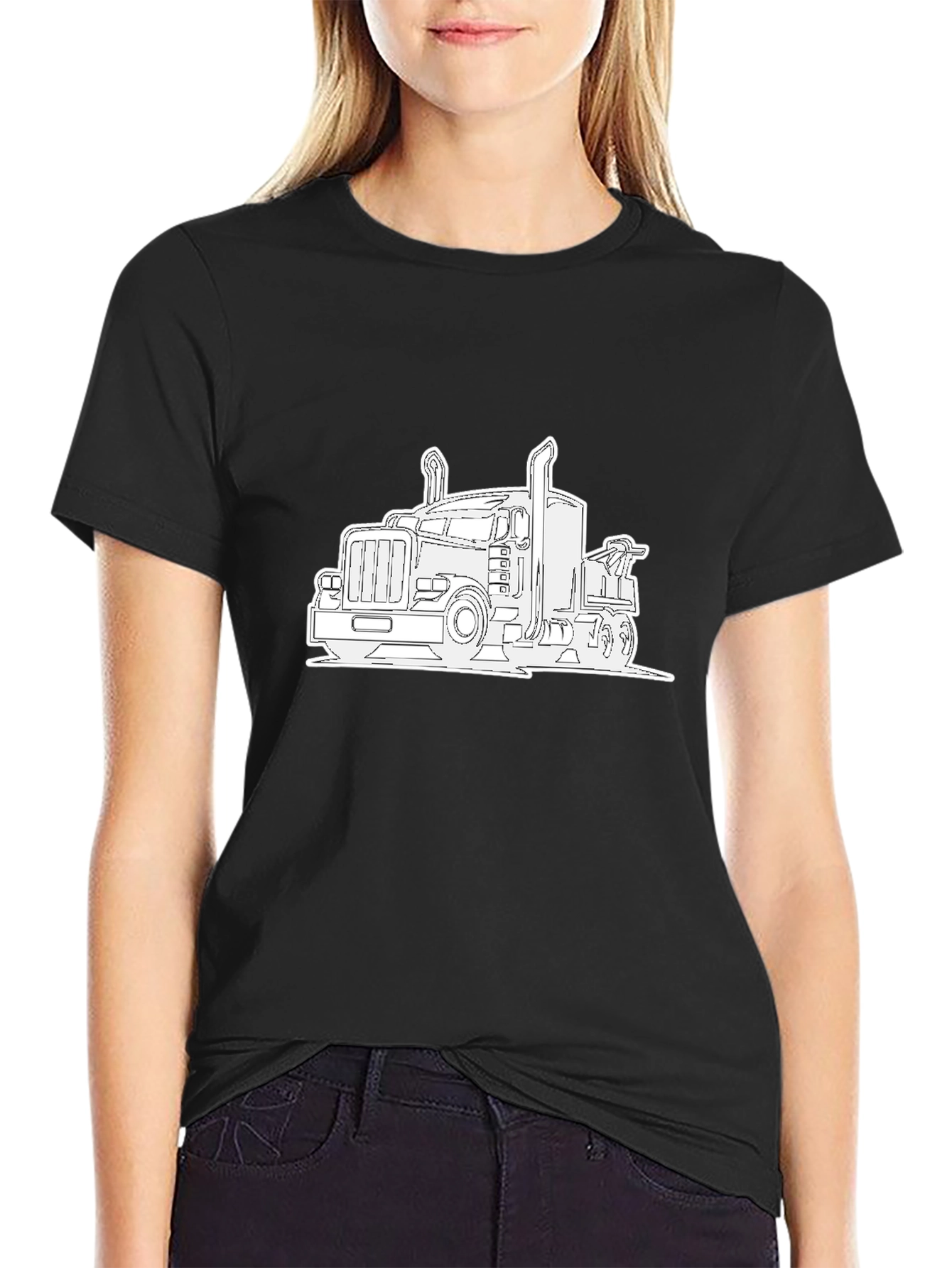 Truck Outline Graphic Tee - Black Cotton Comfort
