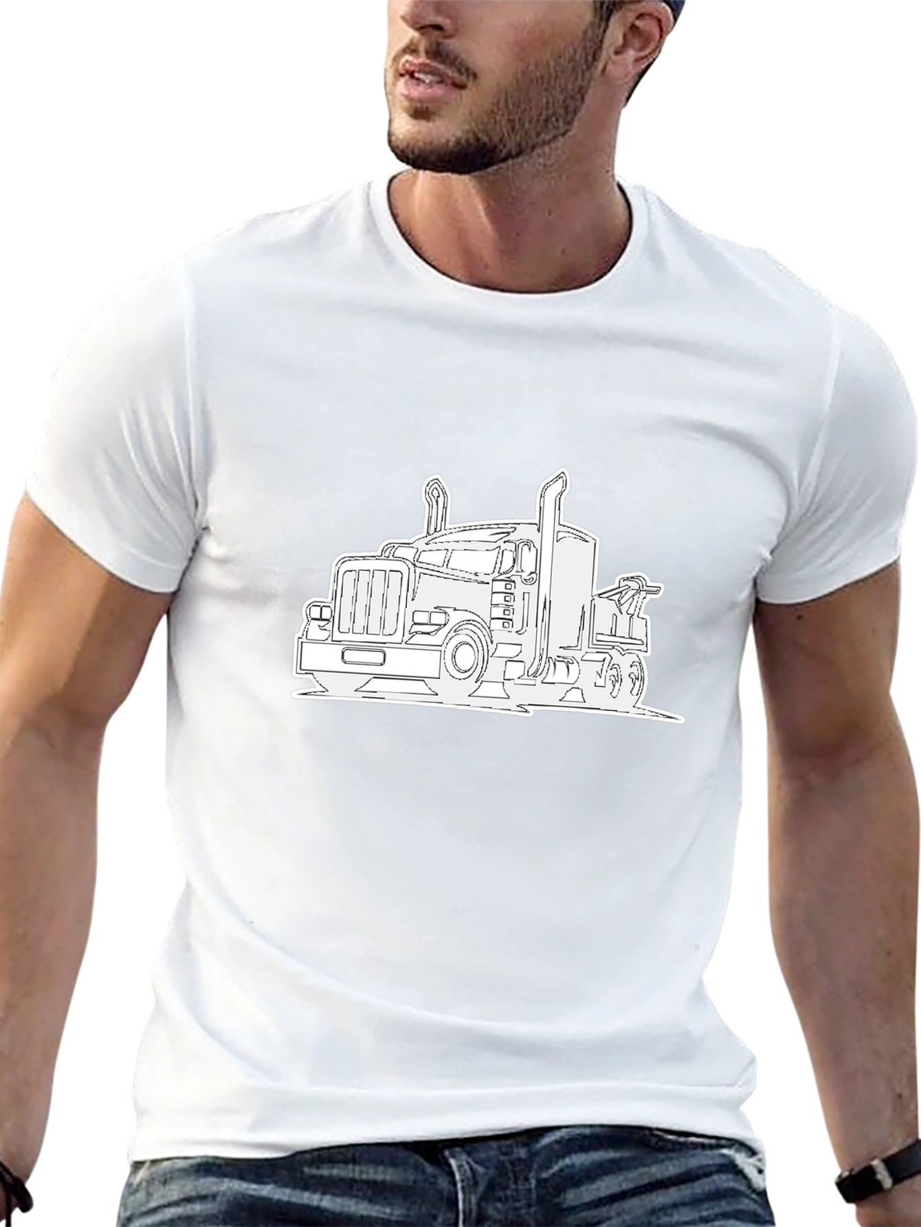 Truck Outline Graphic Tee - Black Cotton Comfort