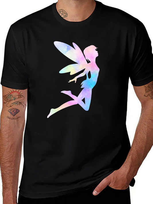 Watercolor Fairy Graphic T-Shirt - Black Cotton Blend