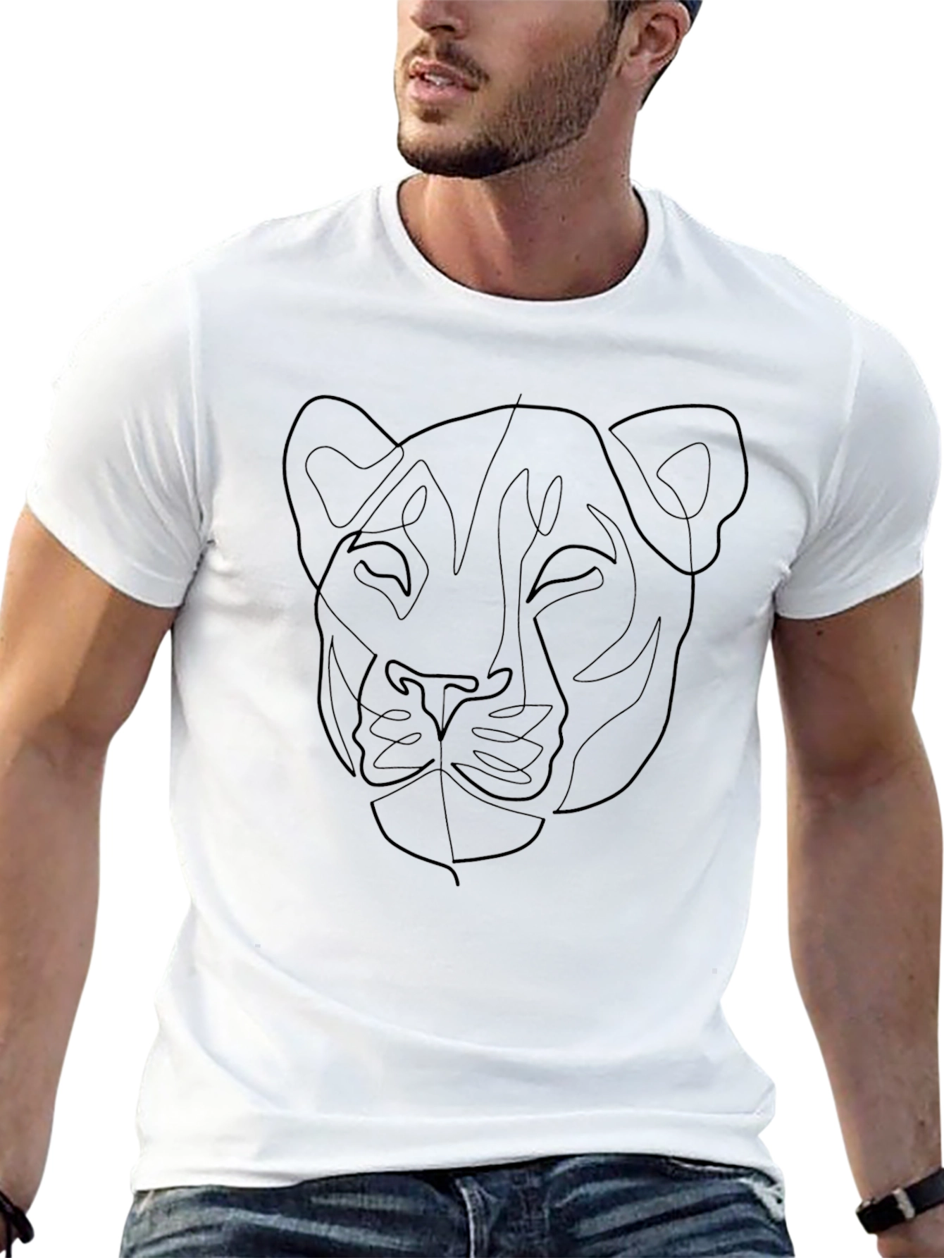 Minimalist Lioness Graphic Black T-Shirt