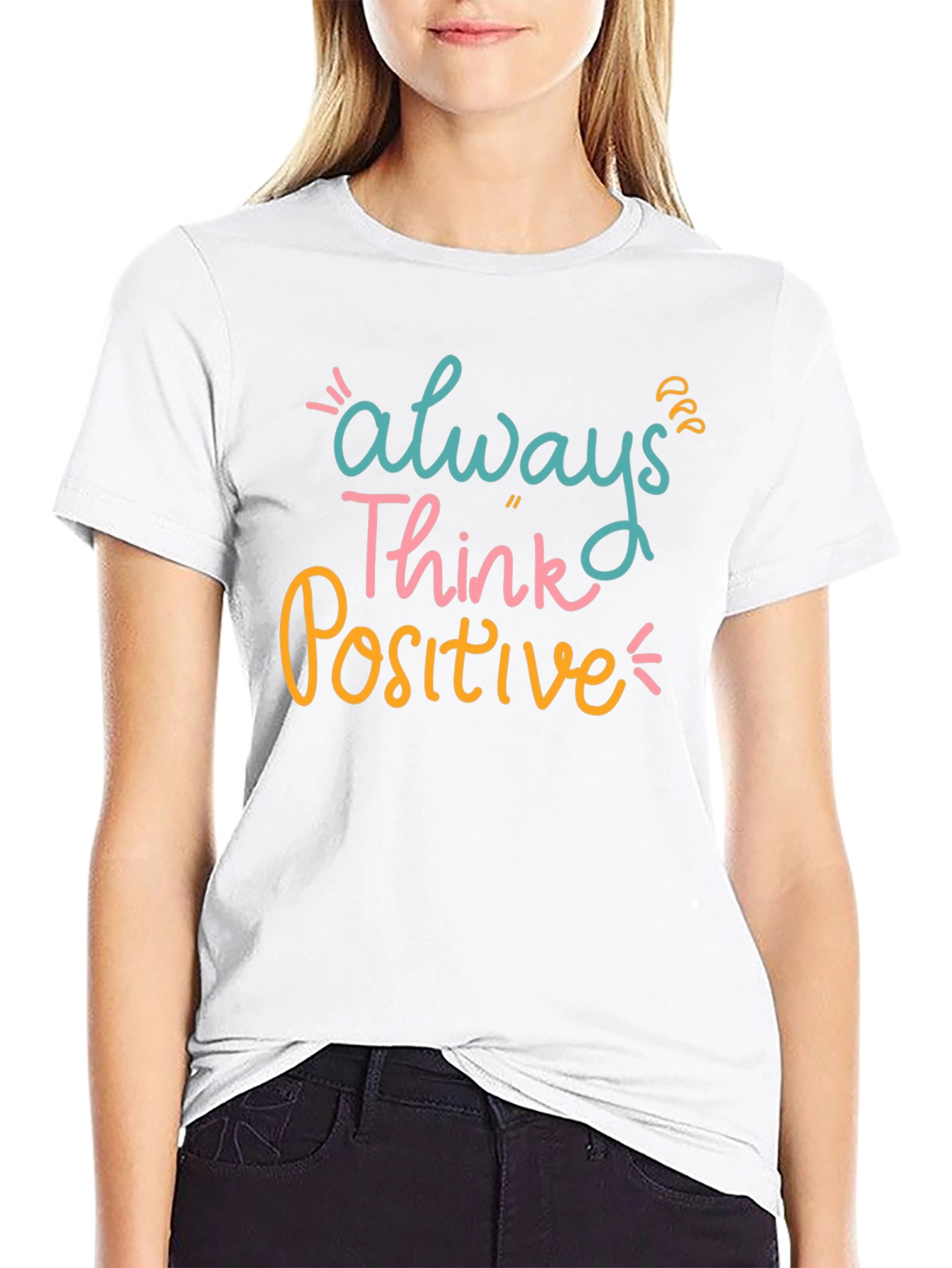Always Think Positive Graphic Tee - Black Casual T-Shirt