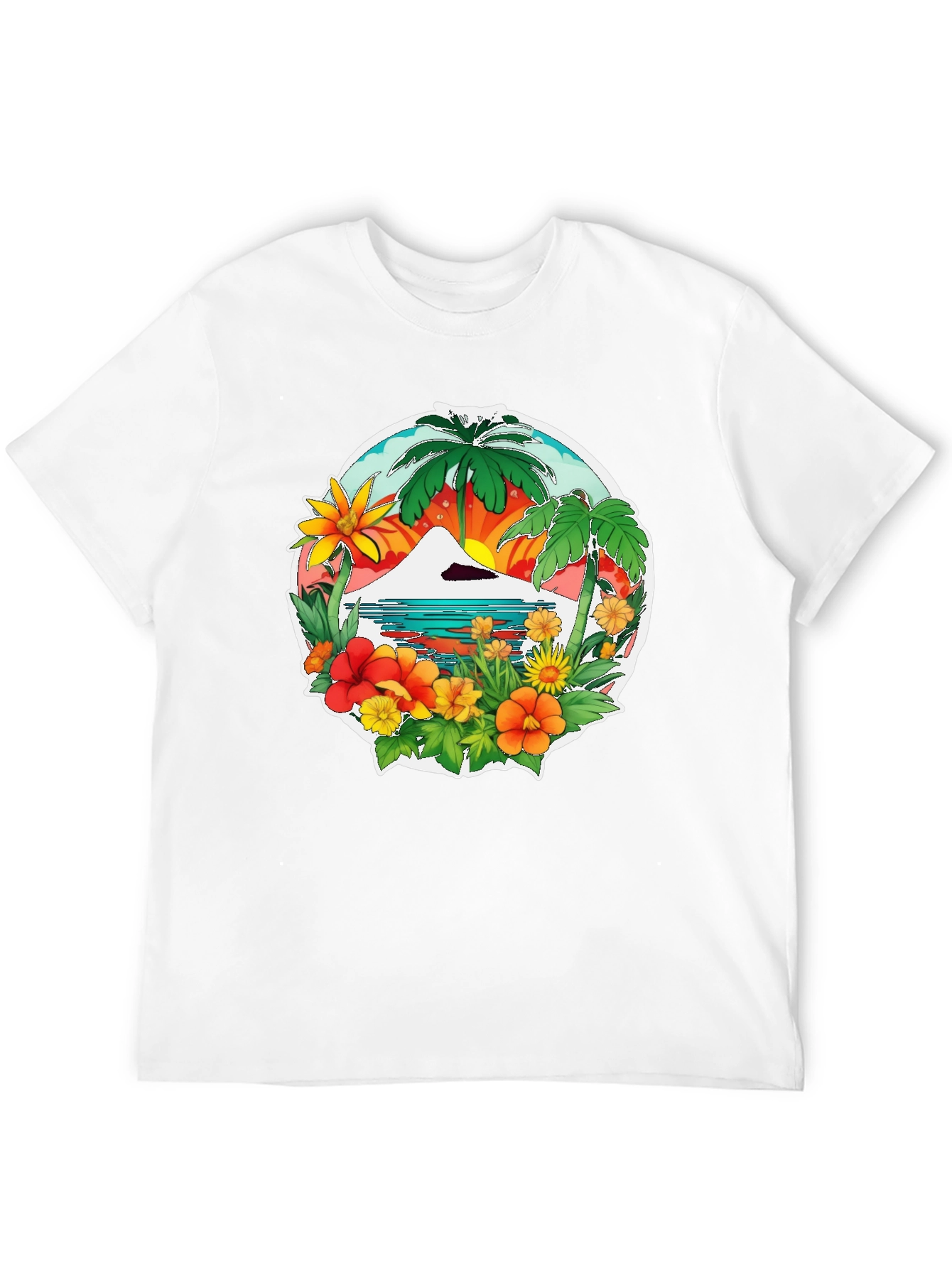 Tropical Island Graphic Tee - Black Casual Shirt