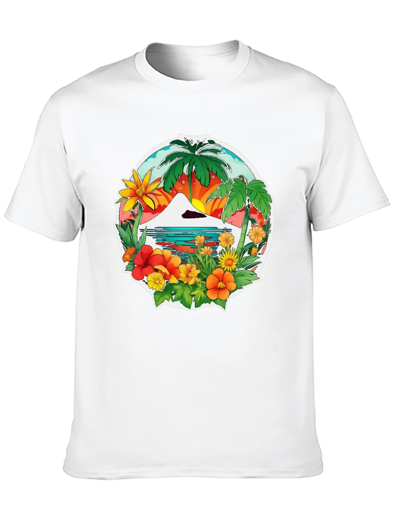 Tropical Island Graphic Tee - Black Casual Shirt