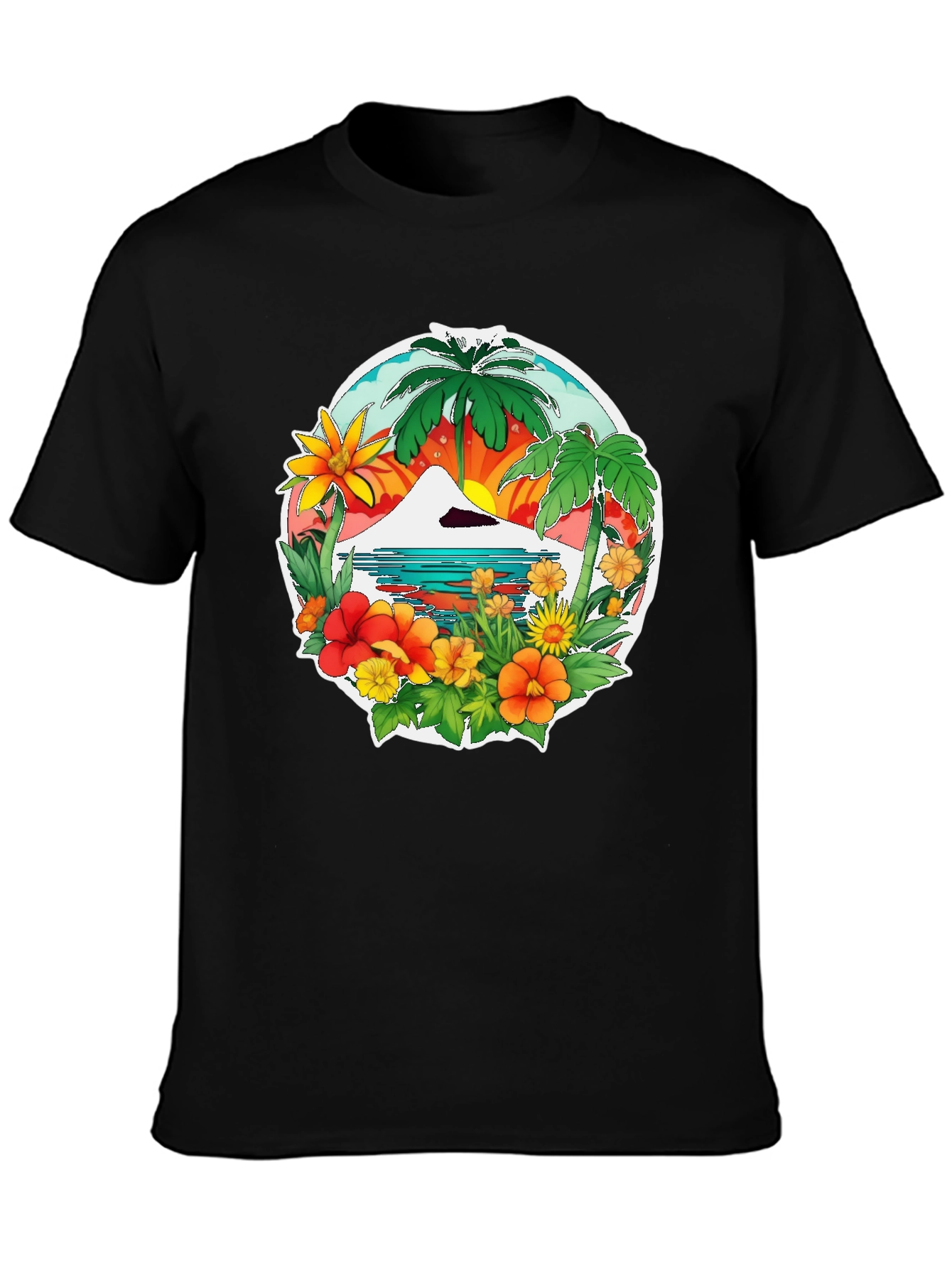 Tropical Island Graphic Tee - Black Casual Shirt
