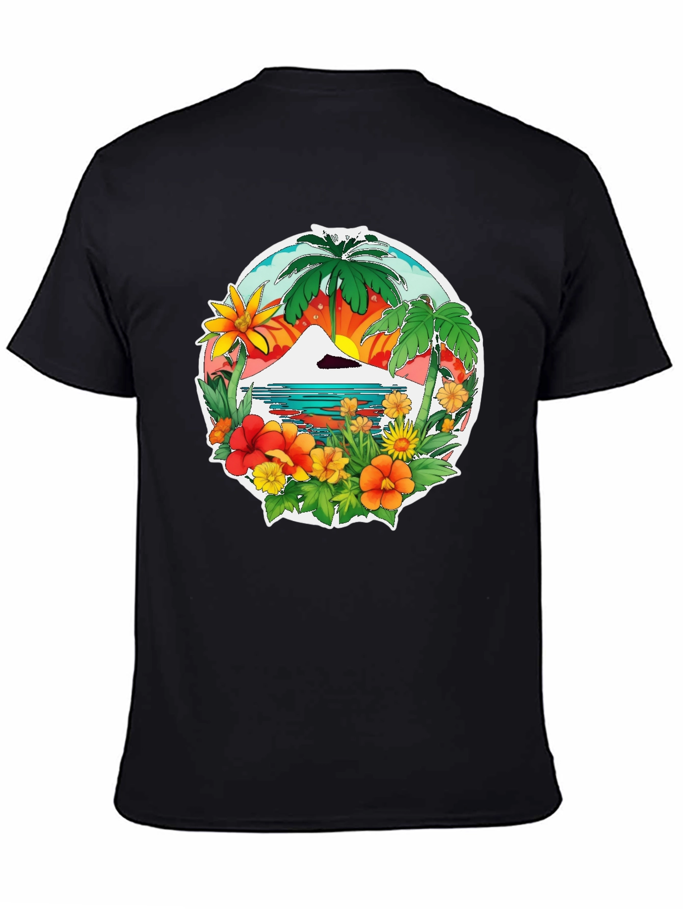 Tropical Island Graphic Tee - Black Casual Shirt