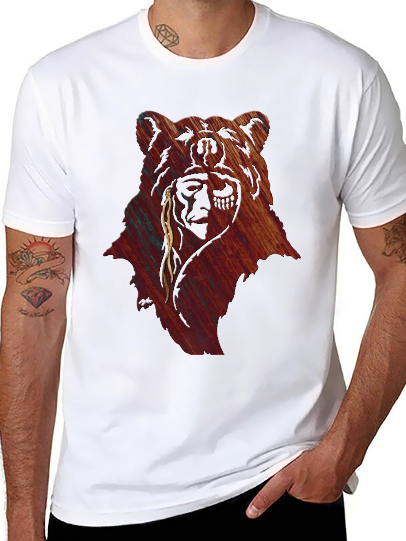 Bear & Native American Headdress Graphic Tee