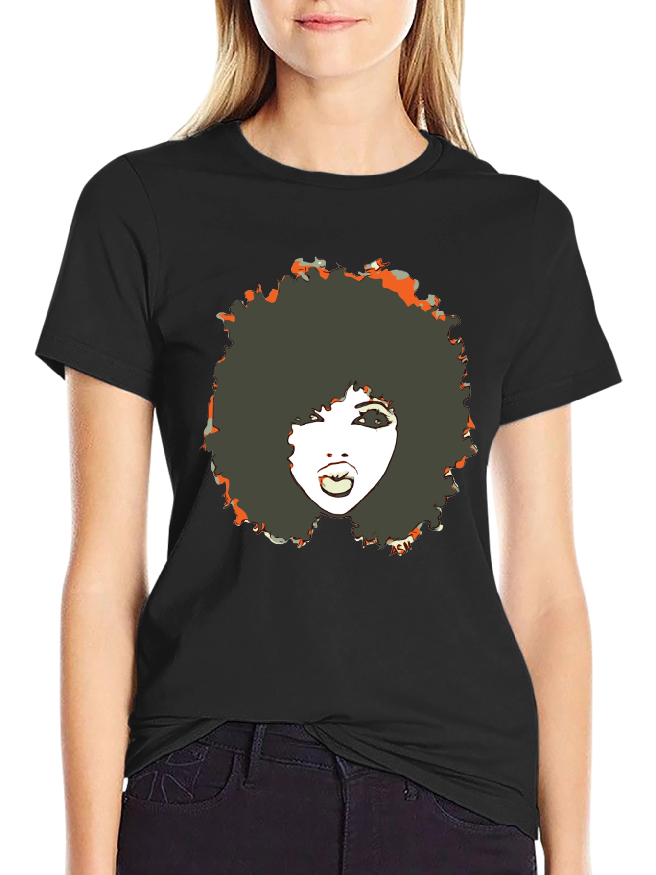 Retro Afro Woman Graphic Tee - Cool Black T-Shirt