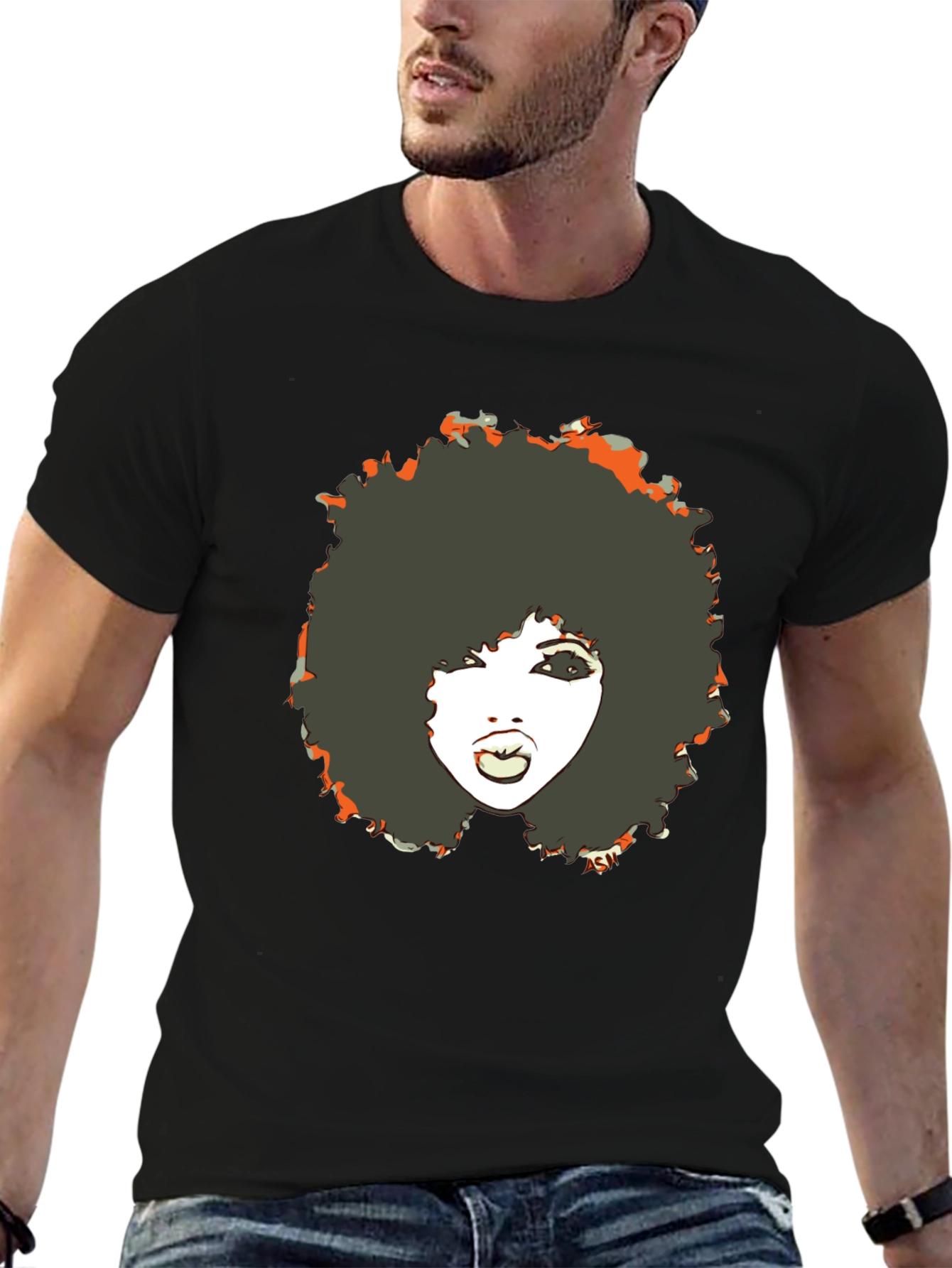 Retro Afro Woman Graphic Tee - Cool Black T-Shirt