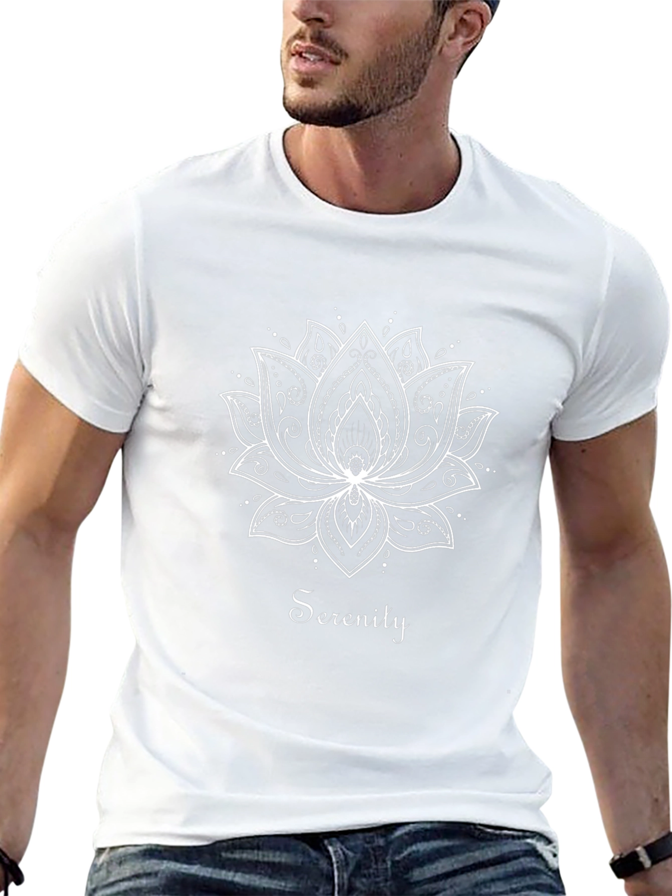 Serenity Lotus Flower Graphic Tee - Black Cotton T-Shirt