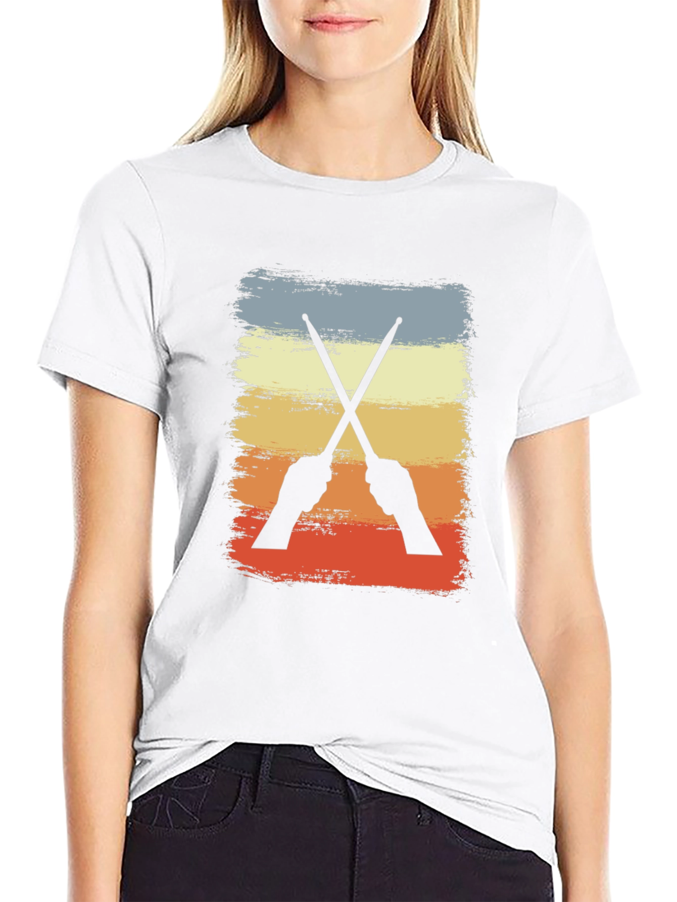 Retro Drummer T-Shirt - Crossed Sticks Design