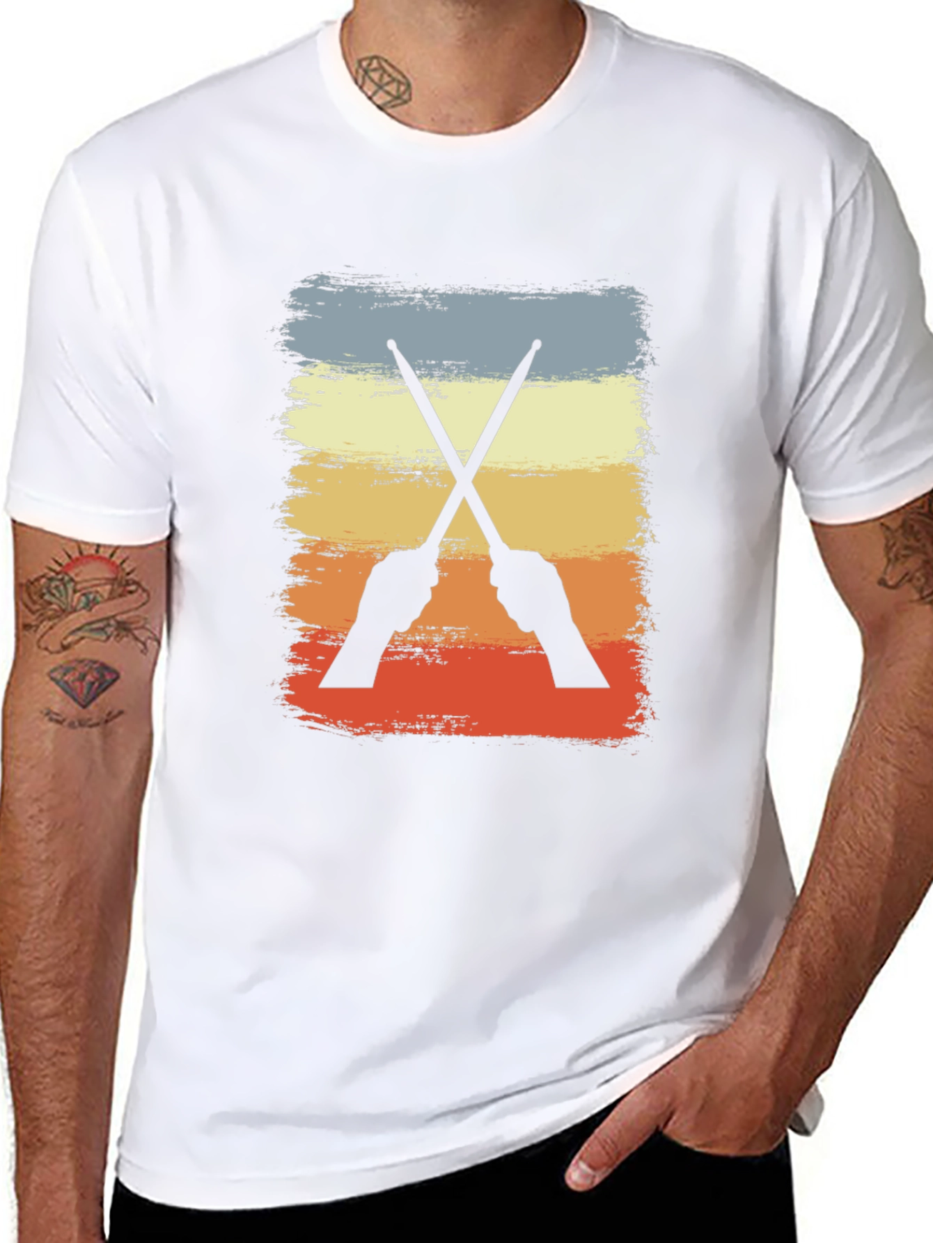 Retro Drummer T-Shirt - Crossed Sticks Design