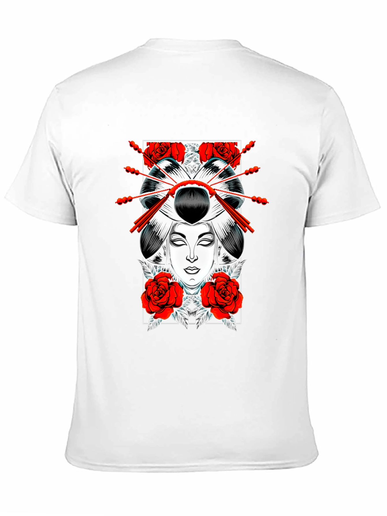 Geisha Rose Graphic Tee - Black Cotton T-Shirt