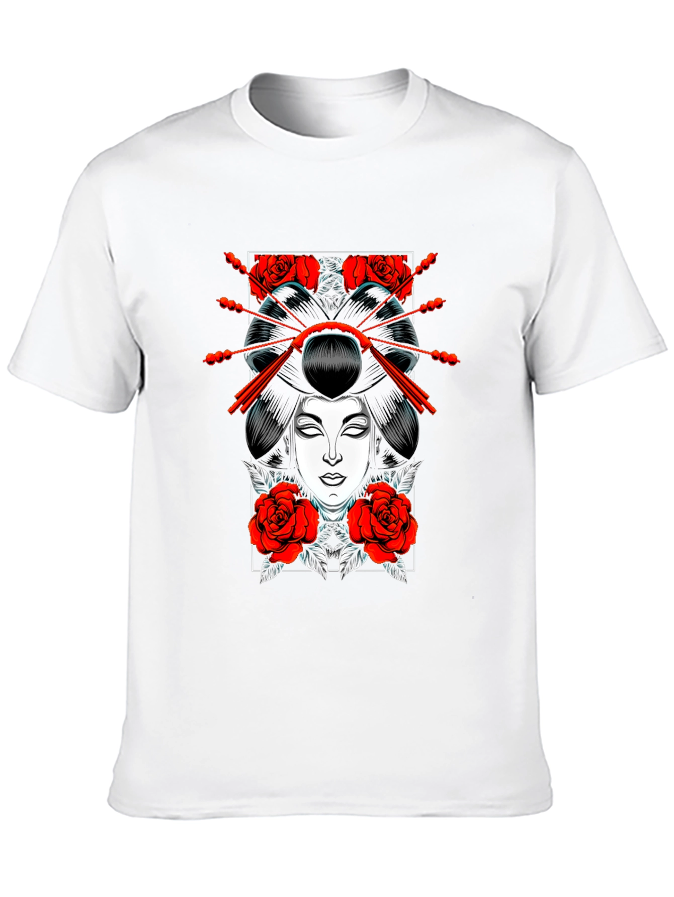 Geisha Rose Graphic Tee - Black Cotton T-Shirt