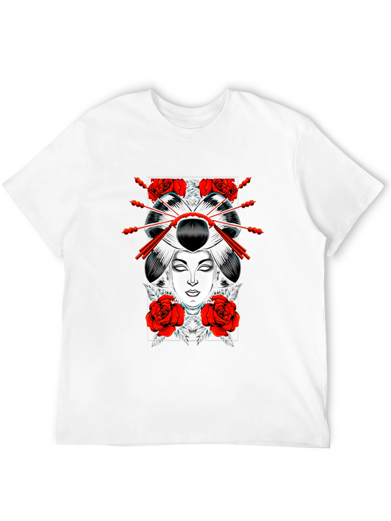 Geisha Rose Graphic Tee - Black Cotton T-Shirt