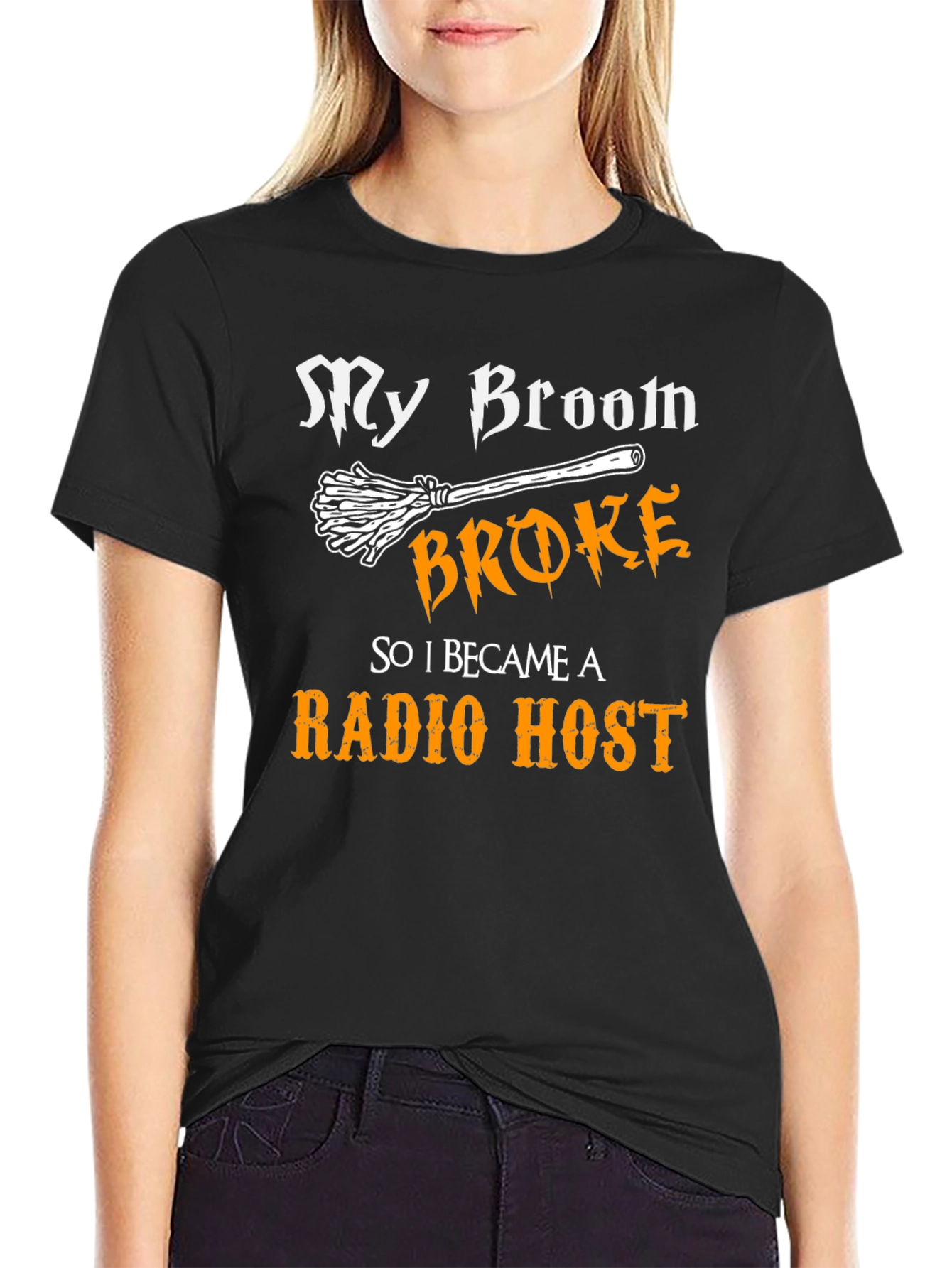 My Broom Broke Radio Host T-Shirt Halloween