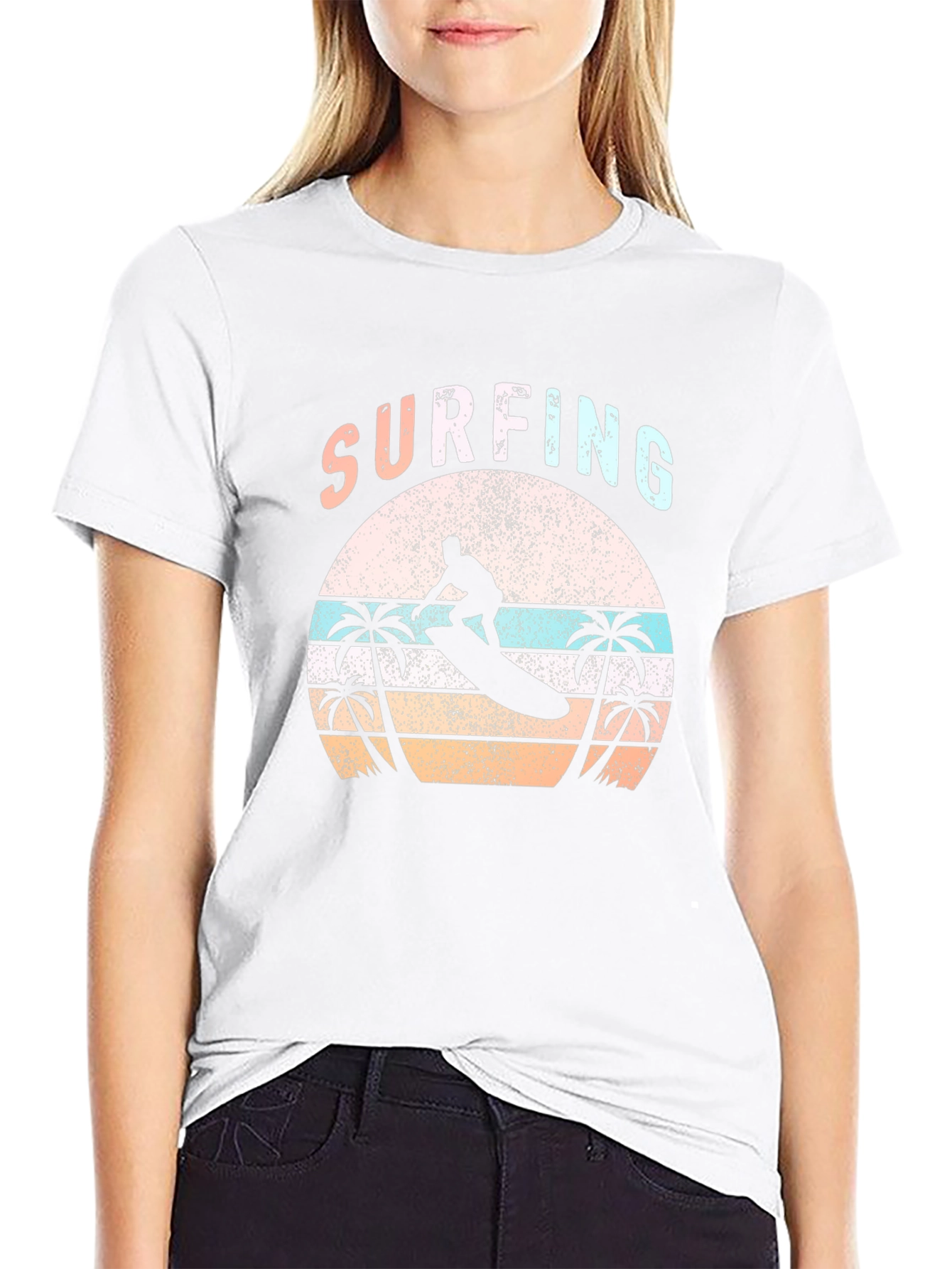 Surfing Palm Tree T-Shirt Retro Sunset