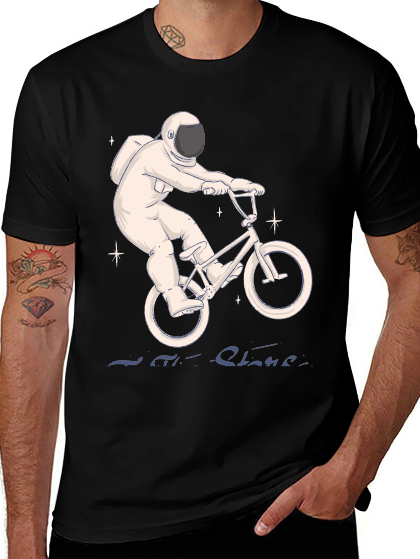 Astronaut on Bike T-Shirt - Ride the Stars