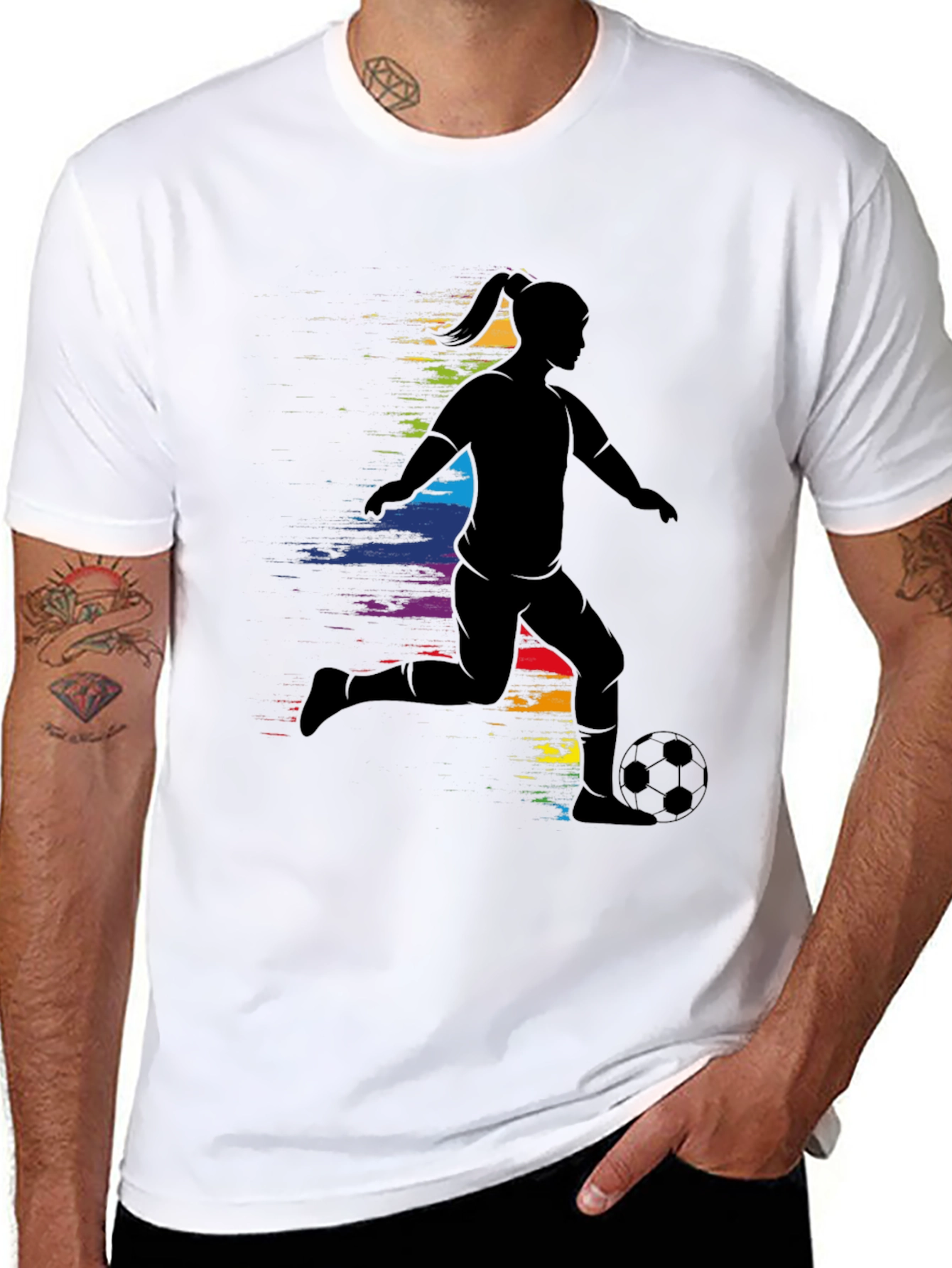 Soccer Girl Silhouette Rainbow T-Shirt
