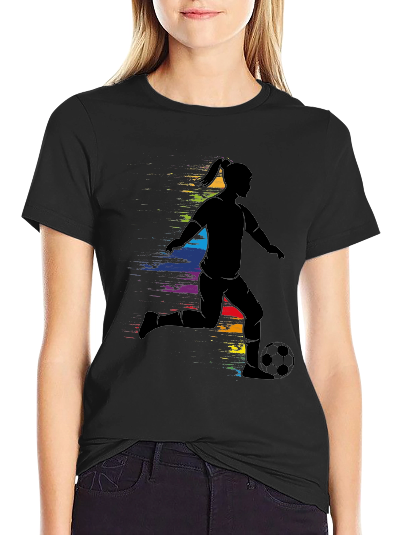 Soccer Girl Silhouette Rainbow T-Shirt