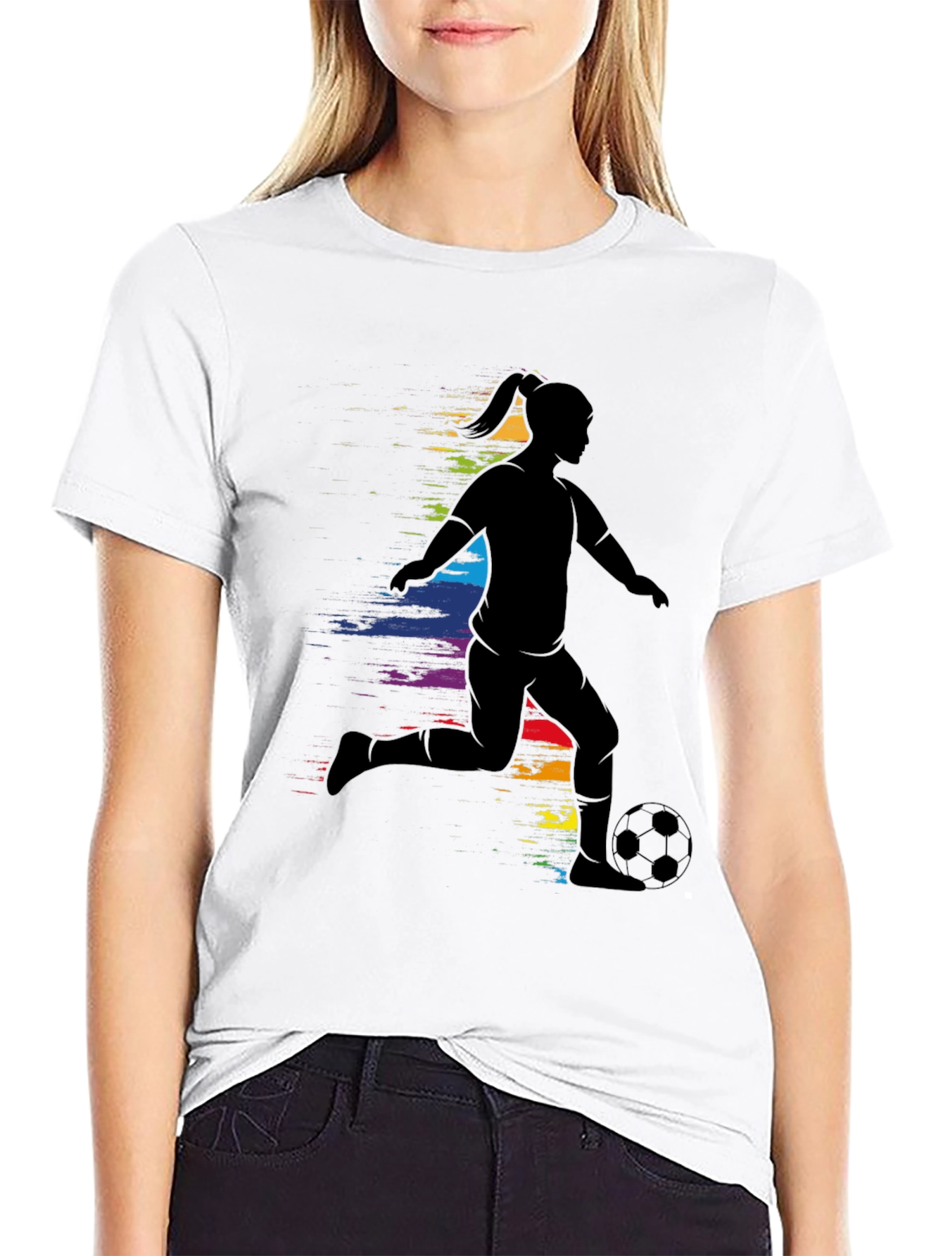 Soccer Girl Silhouette Rainbow T-Shirt