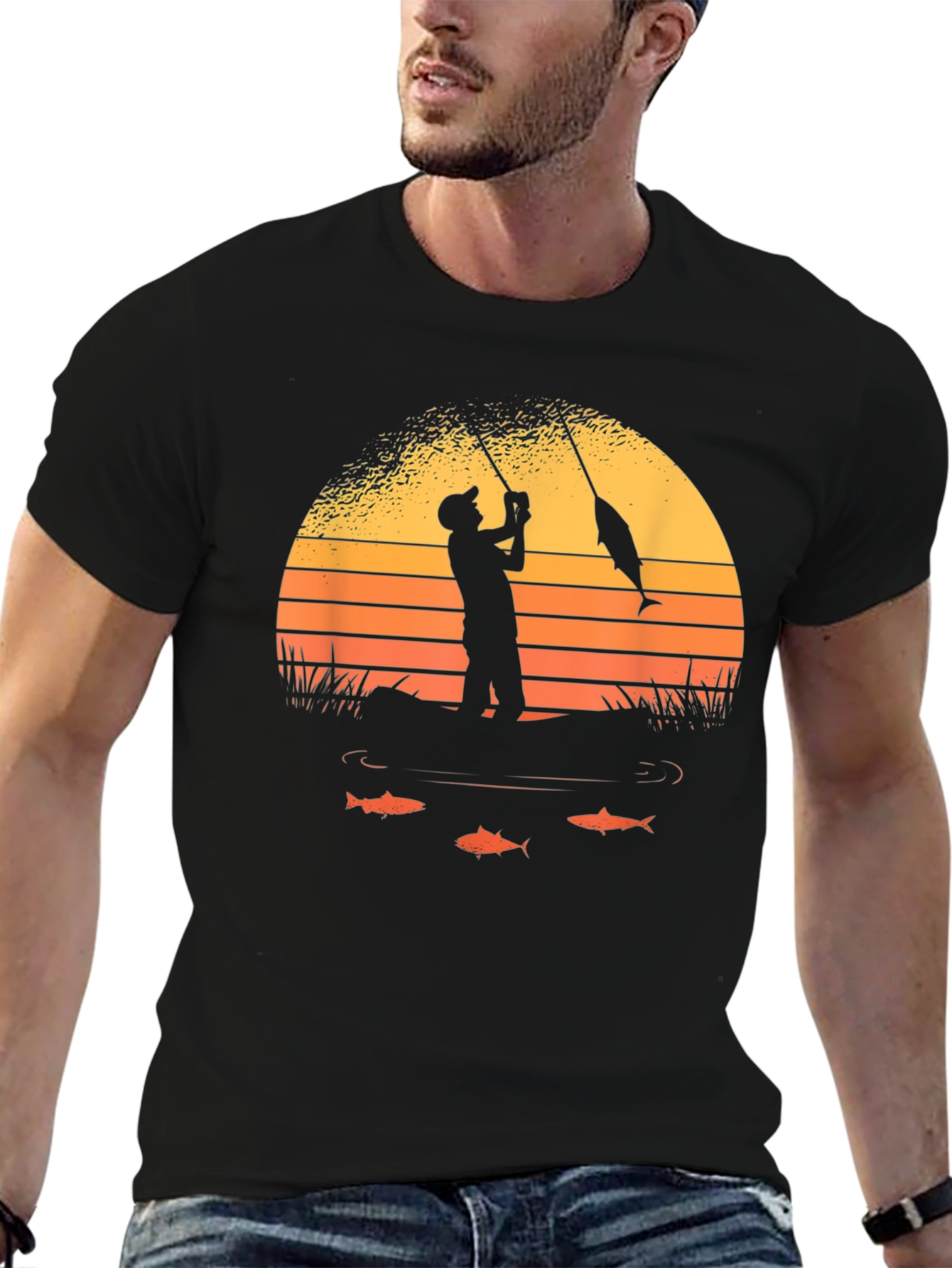 Fisherman Sunset Graphic Tee - Black