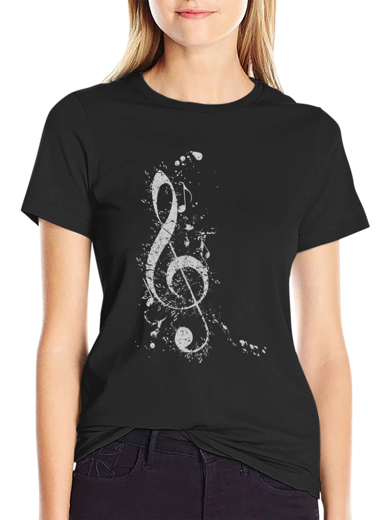 Treble Clef Graphic Tee - Black Cotton T-Shirt