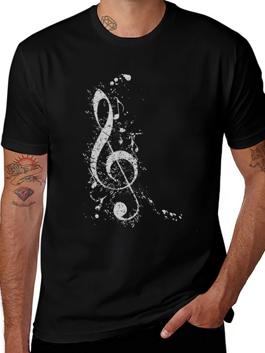 Treble Clef Graphic Tee - Black Cotton T-Shirt