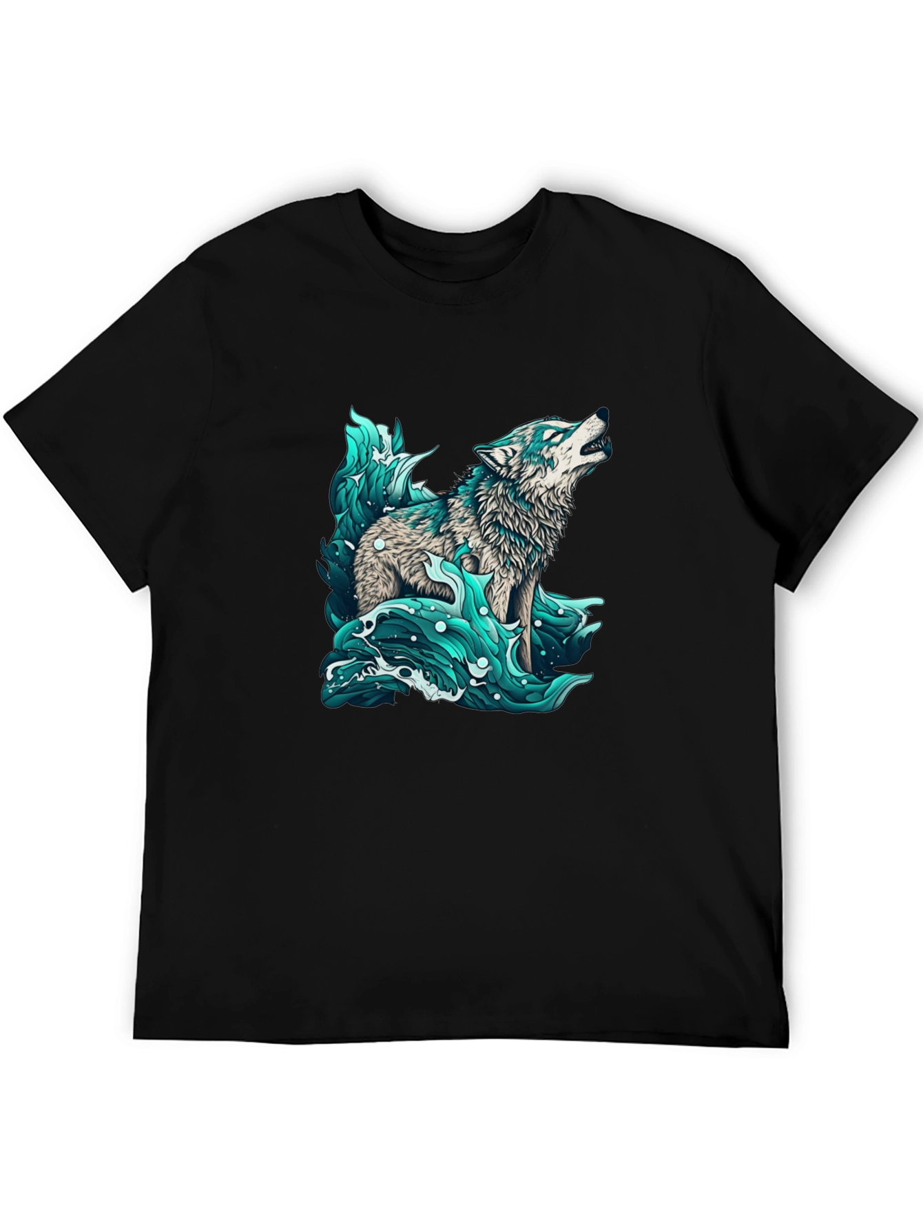 Wolf in Water Graphic Black T-Shirt